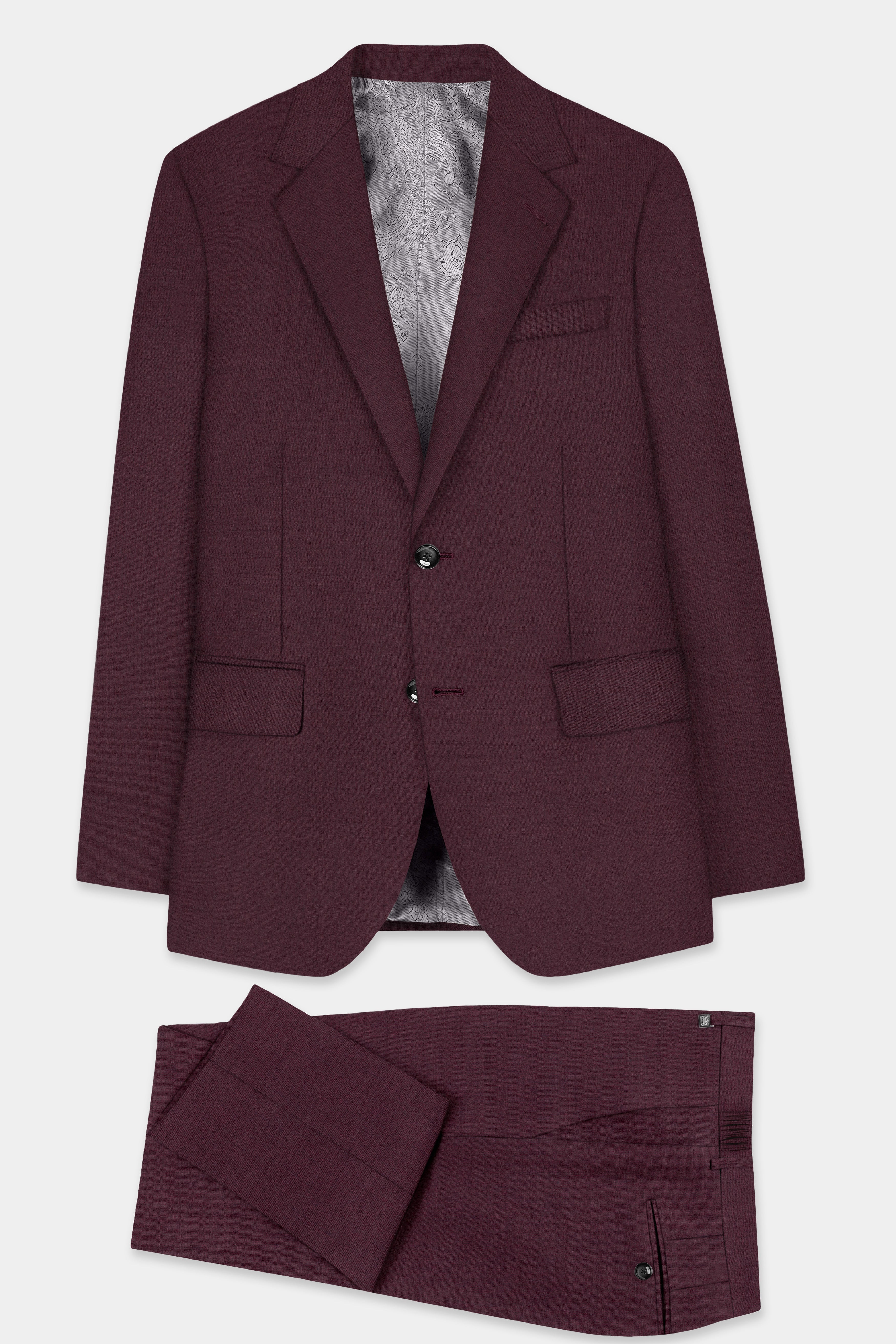 Crater Maroon Solid Wool Blend Single Breasted Blazer