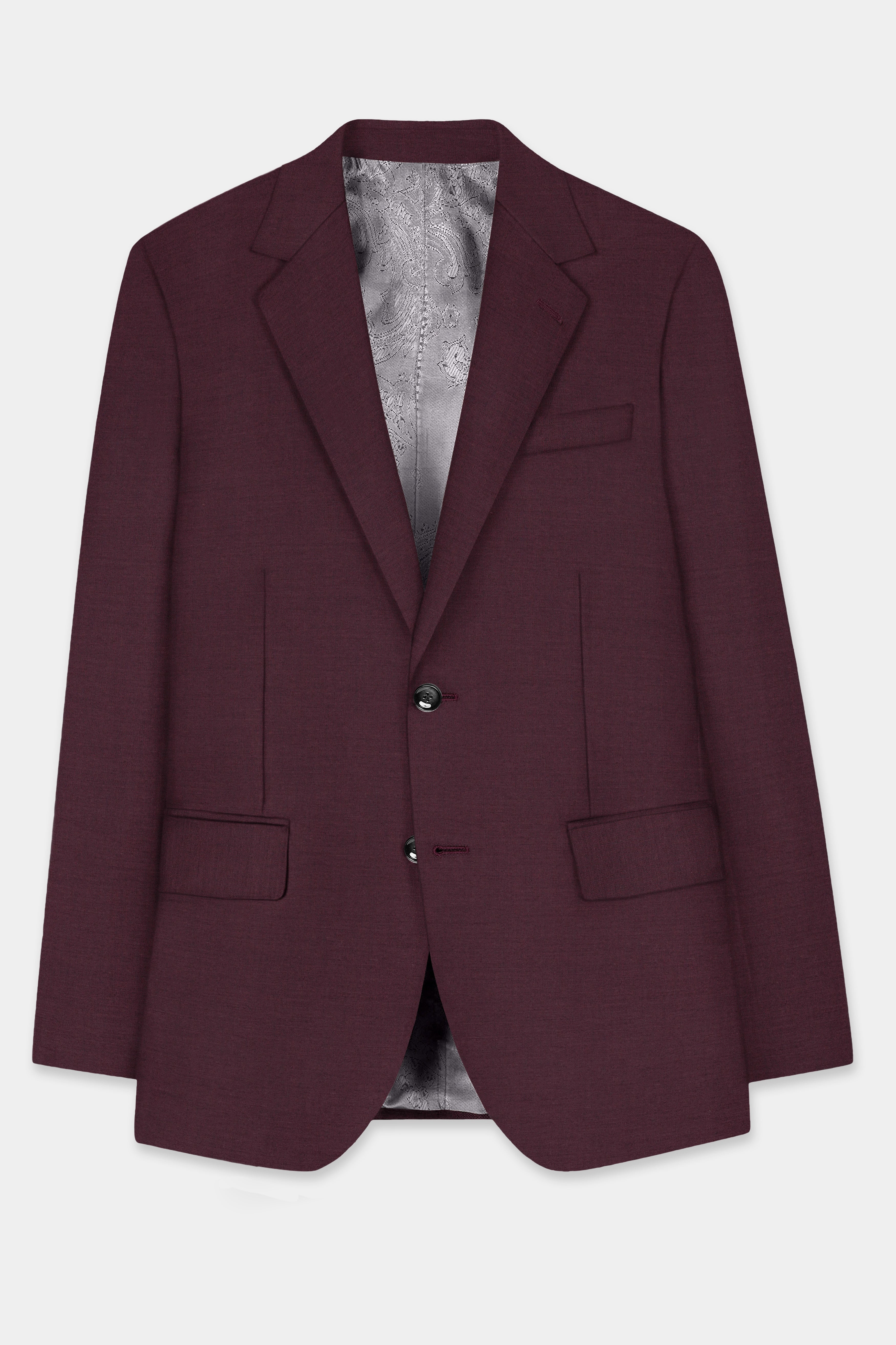 Crater Maroon Solid Wool Blend Single Breasted Blazer