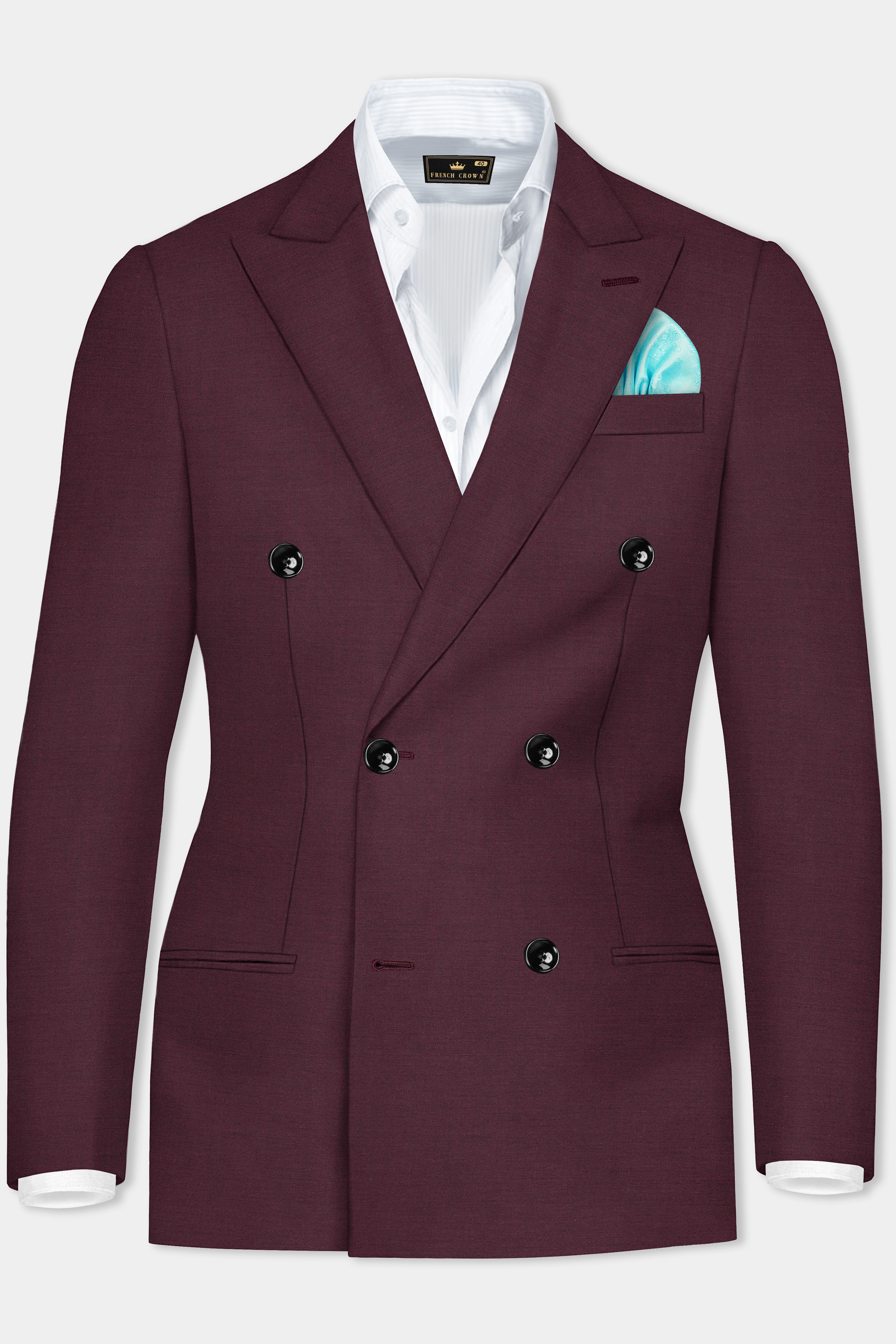 Crater Maroon Solid Wool Blend Double Breasted Blazer