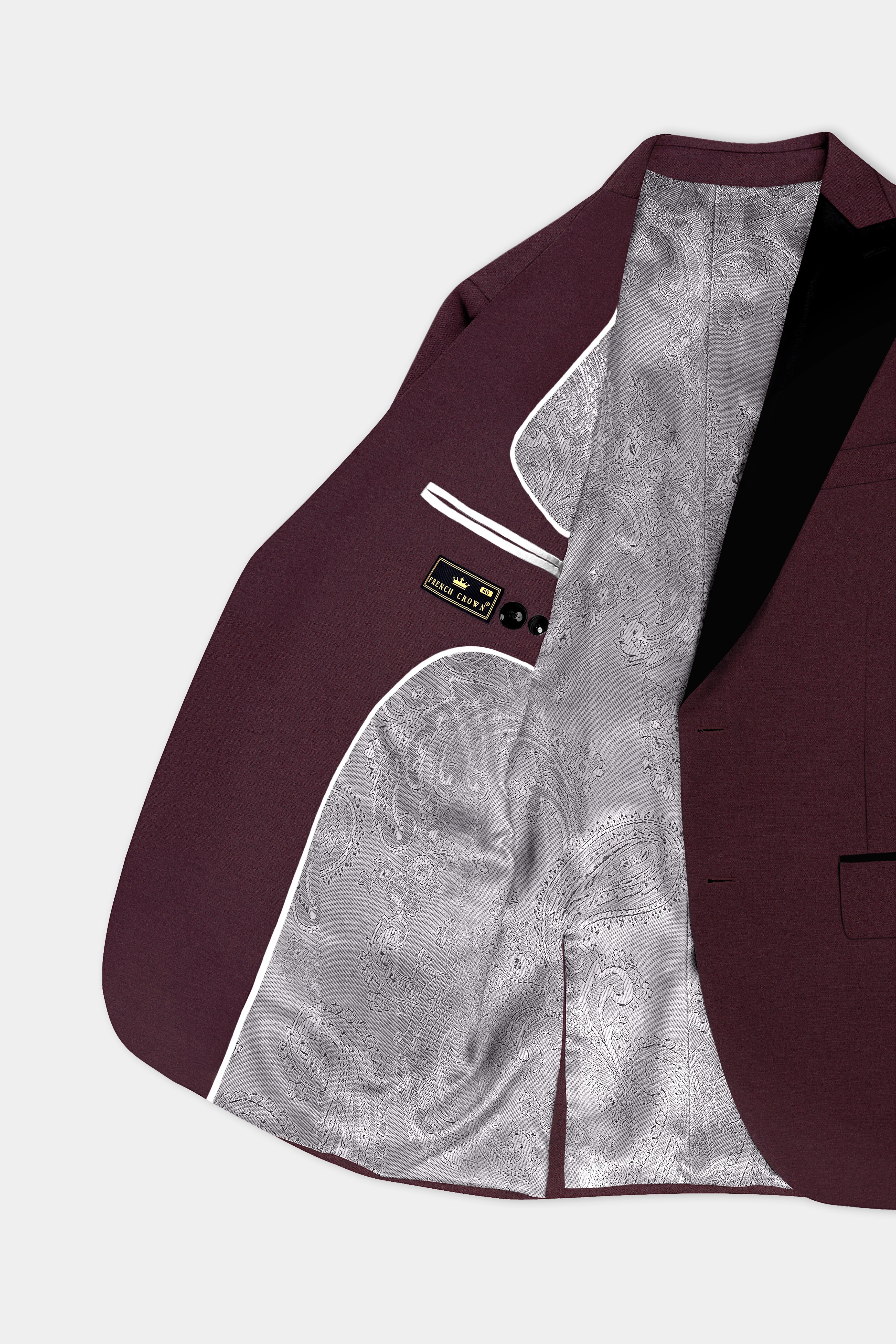 Crater Maroon Solid Wool Blend Peak Collar Tuxedo Blazer