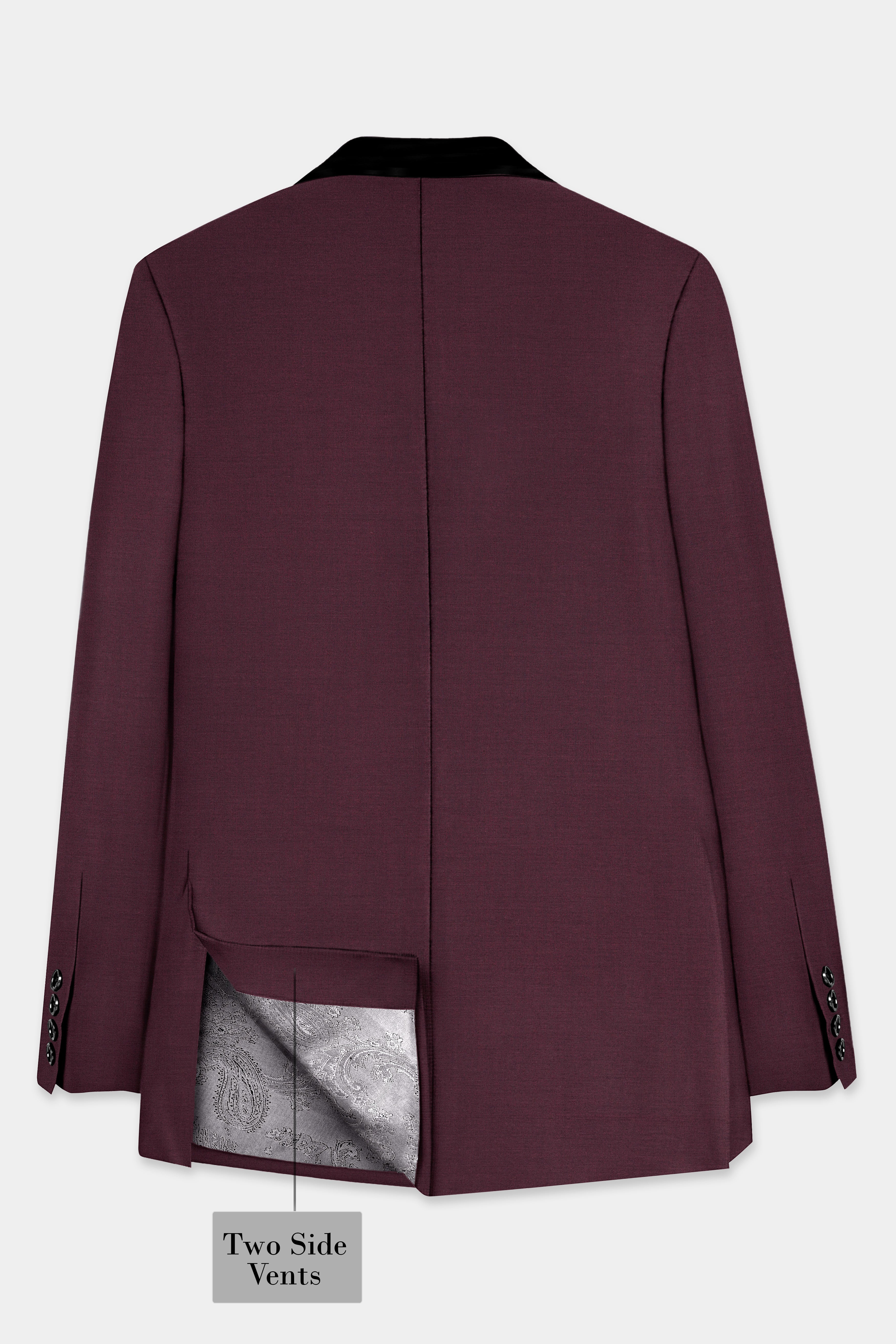 Crater Maroon Solid Wool Blend Tuxedo Blazer