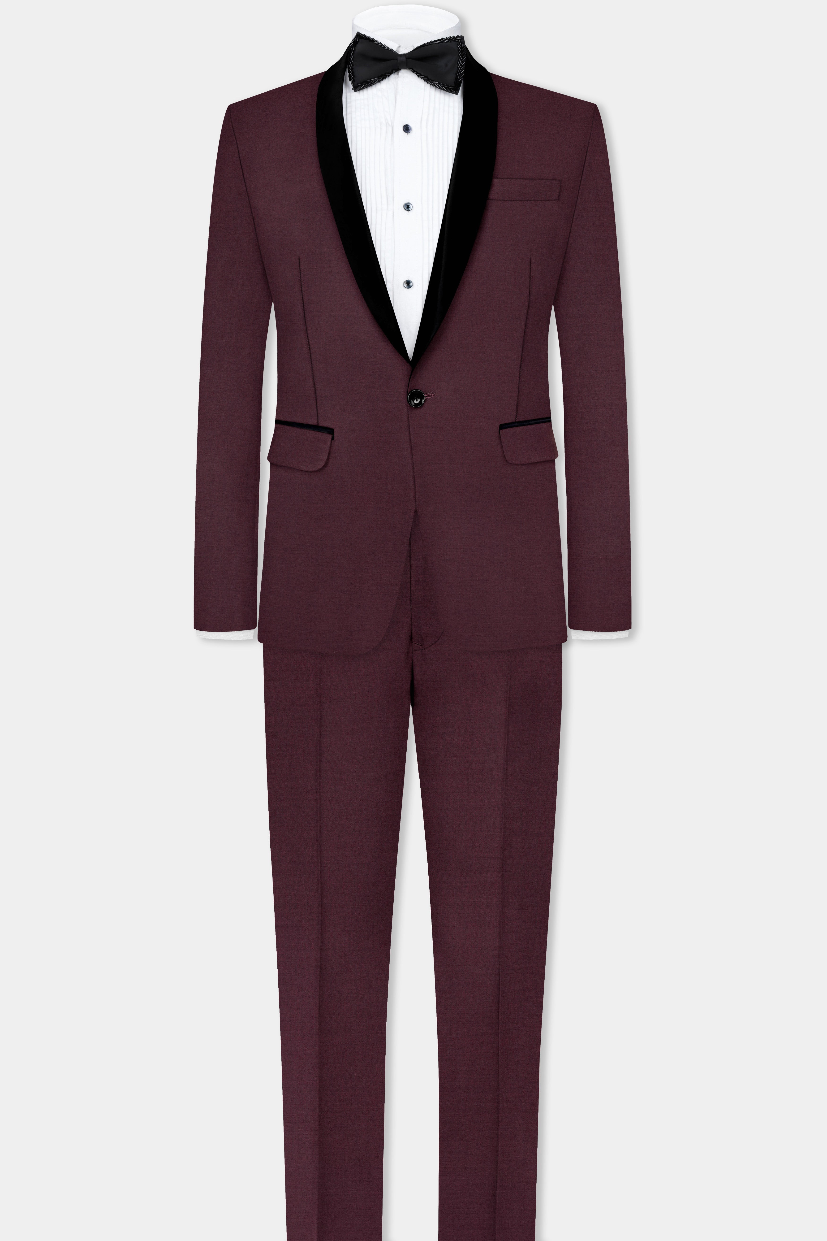 Crater Maroon Solid Wool Blend Tuxedo Blazer