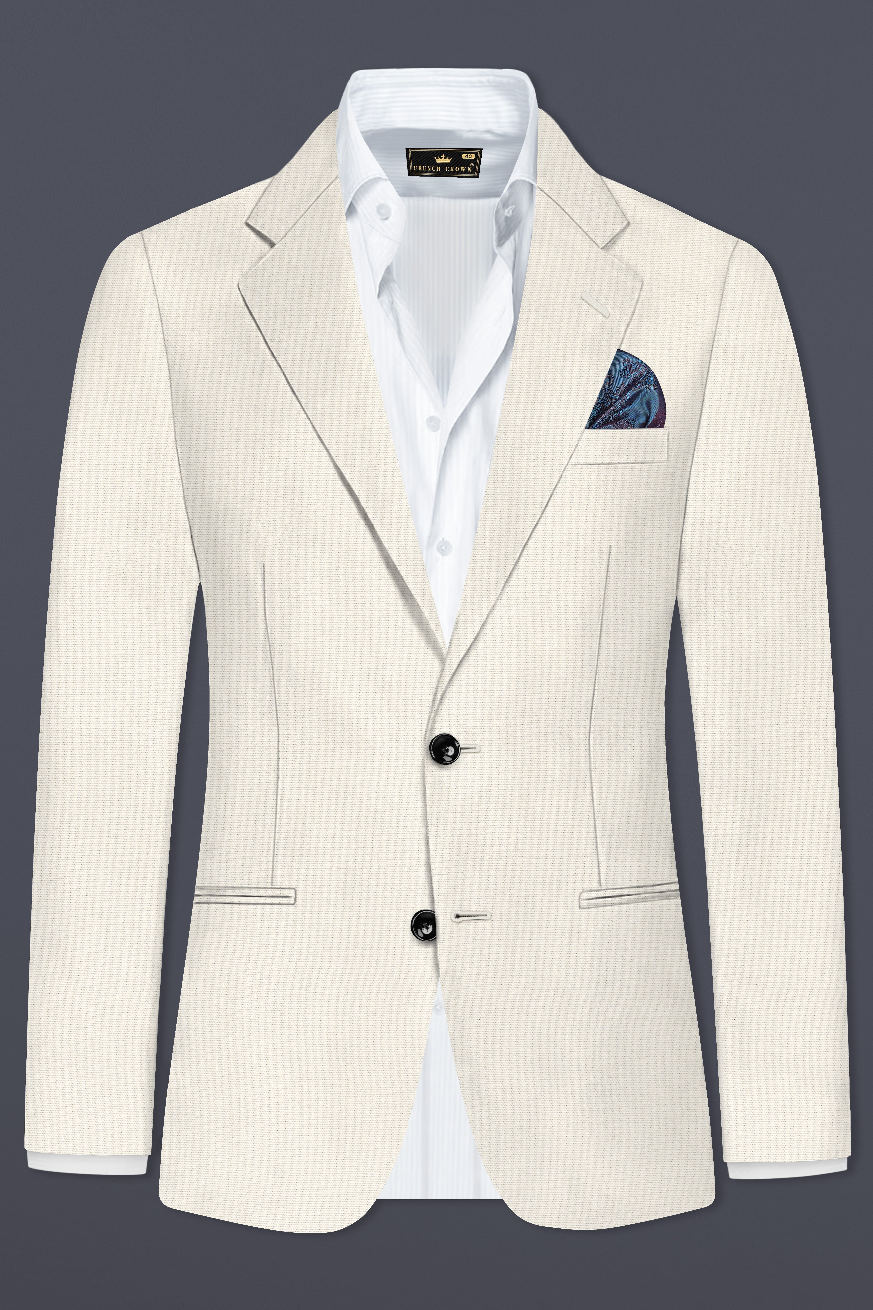 Merino Cream Solid Cotton Single Breasted Blazer