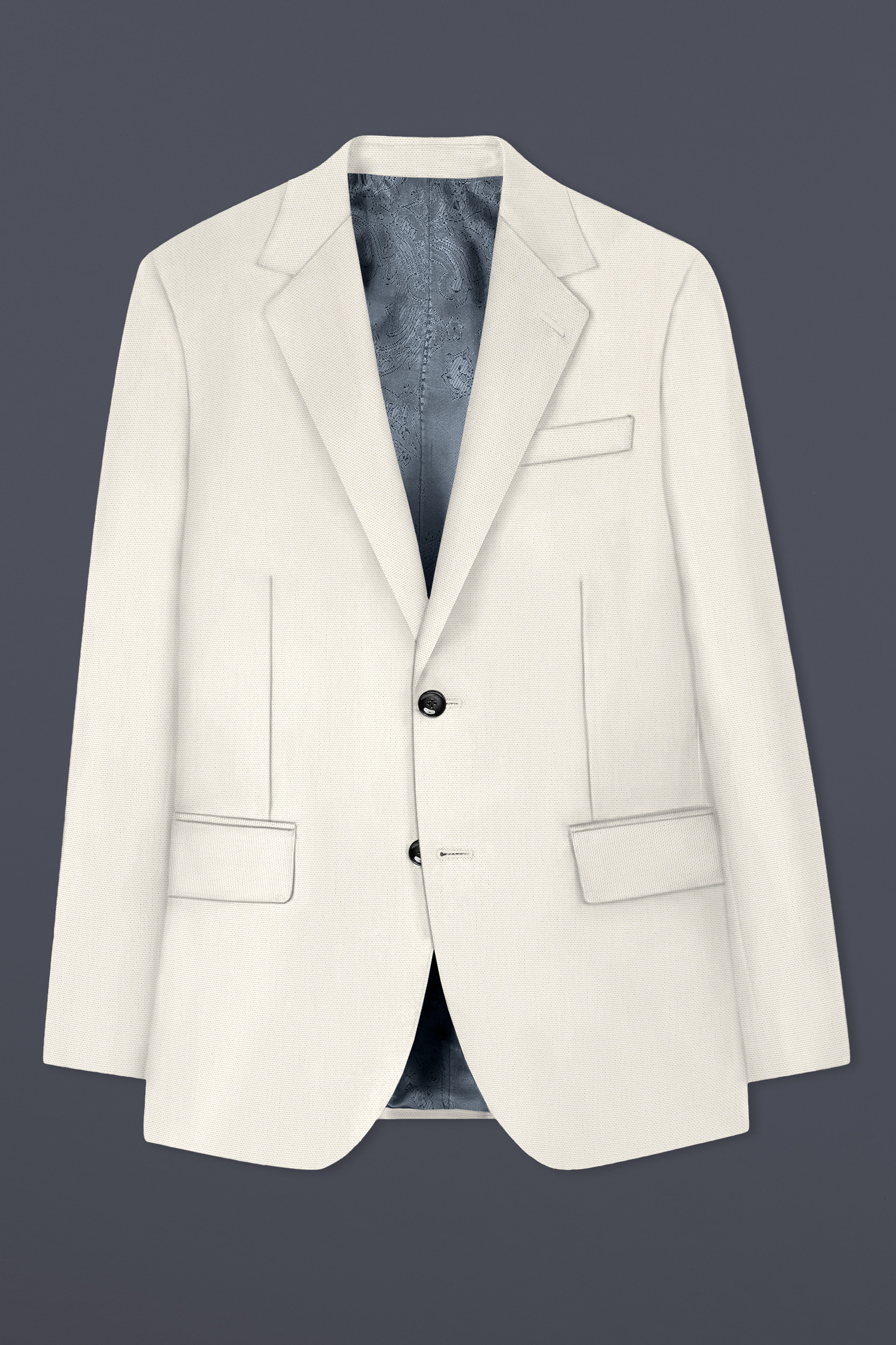 Merino Cream Solid Cotton Single Breasted Blazer