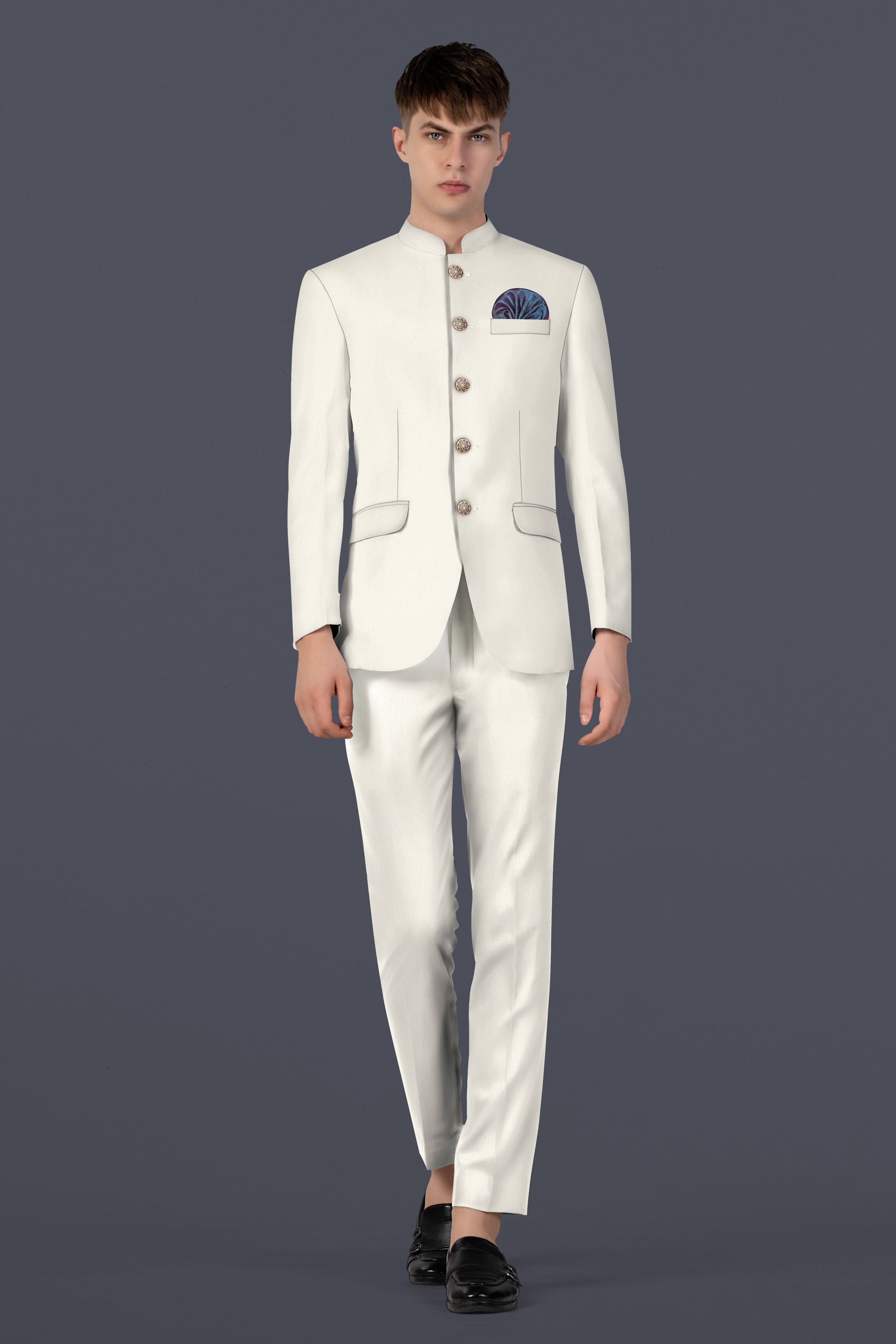 Merino Cream Solid Cotton Bandhgala Blazer