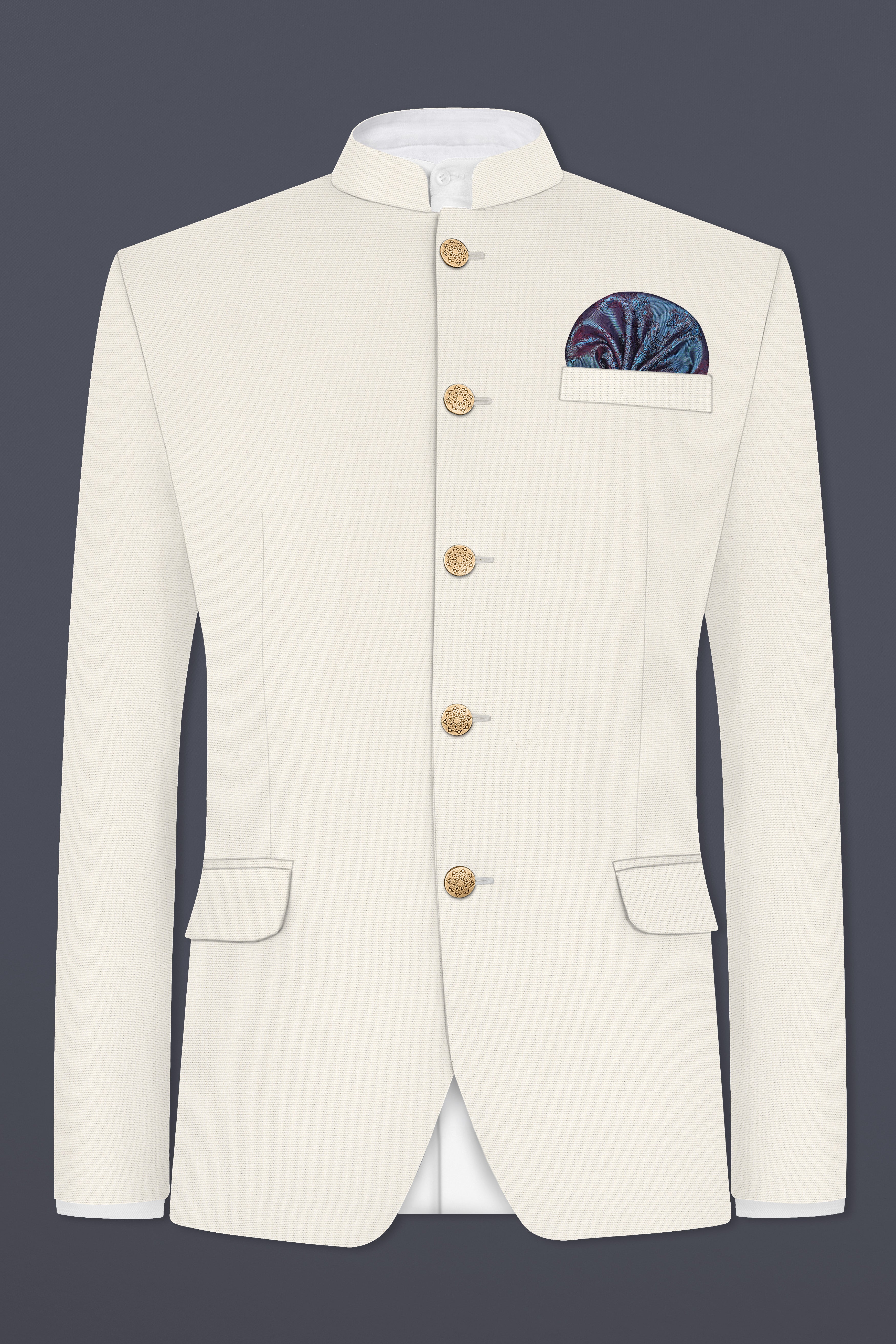 Merino Cream Solid Cotton Bandhgala Blazer