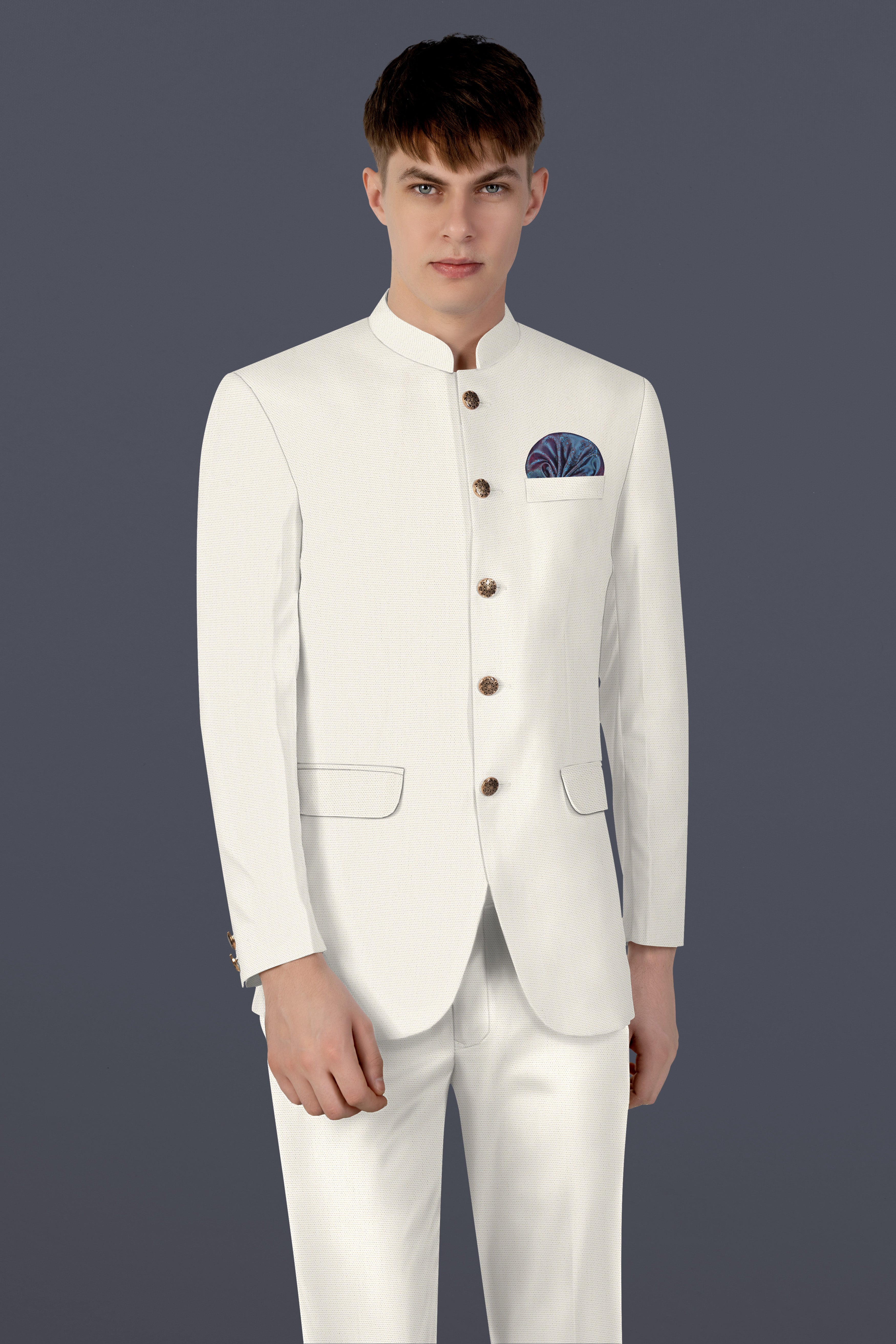 Merino Cream Solid Cotton Bandhgala Blazer