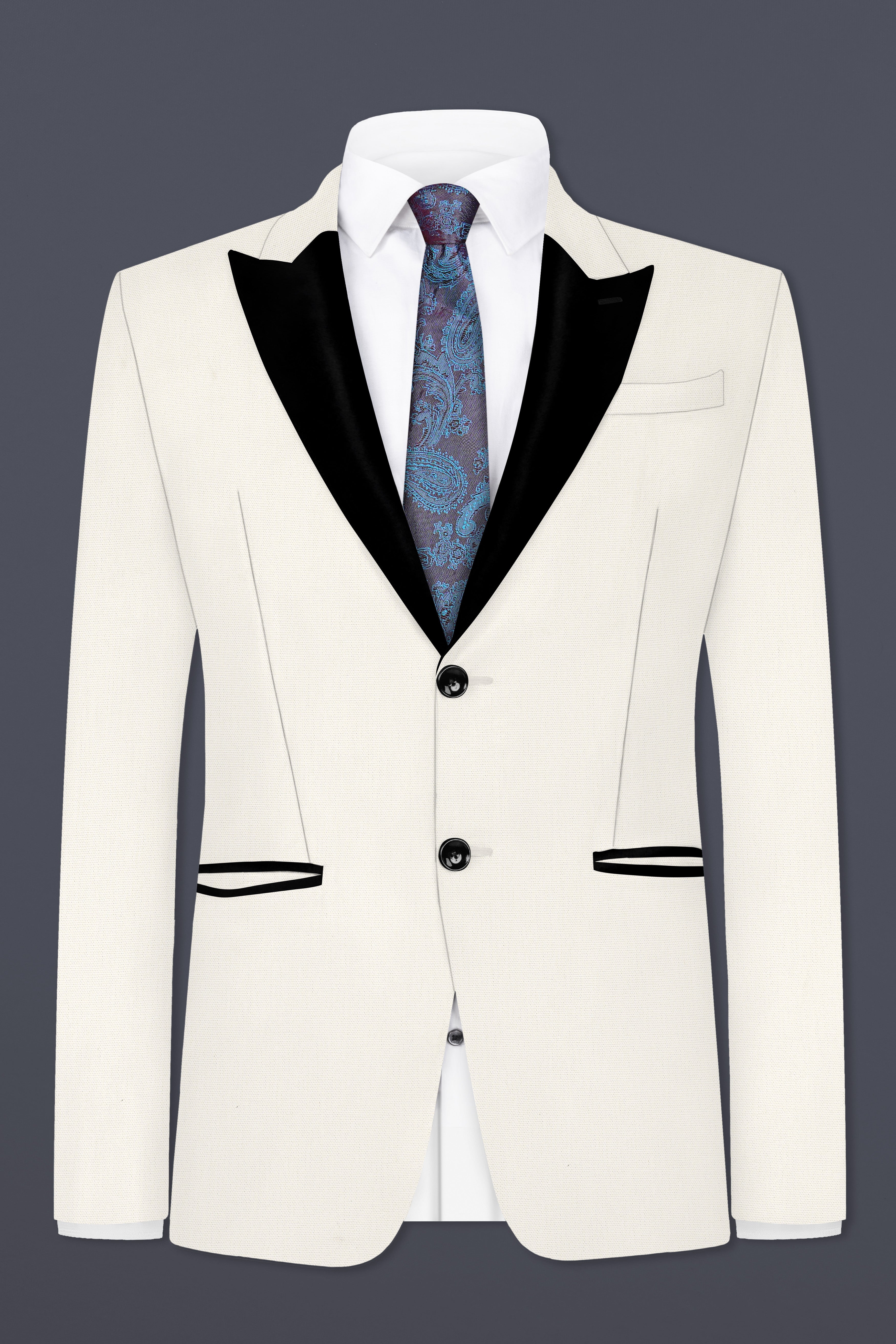 Merino Cream Cotton Peak Collar Tuxedo Blazer