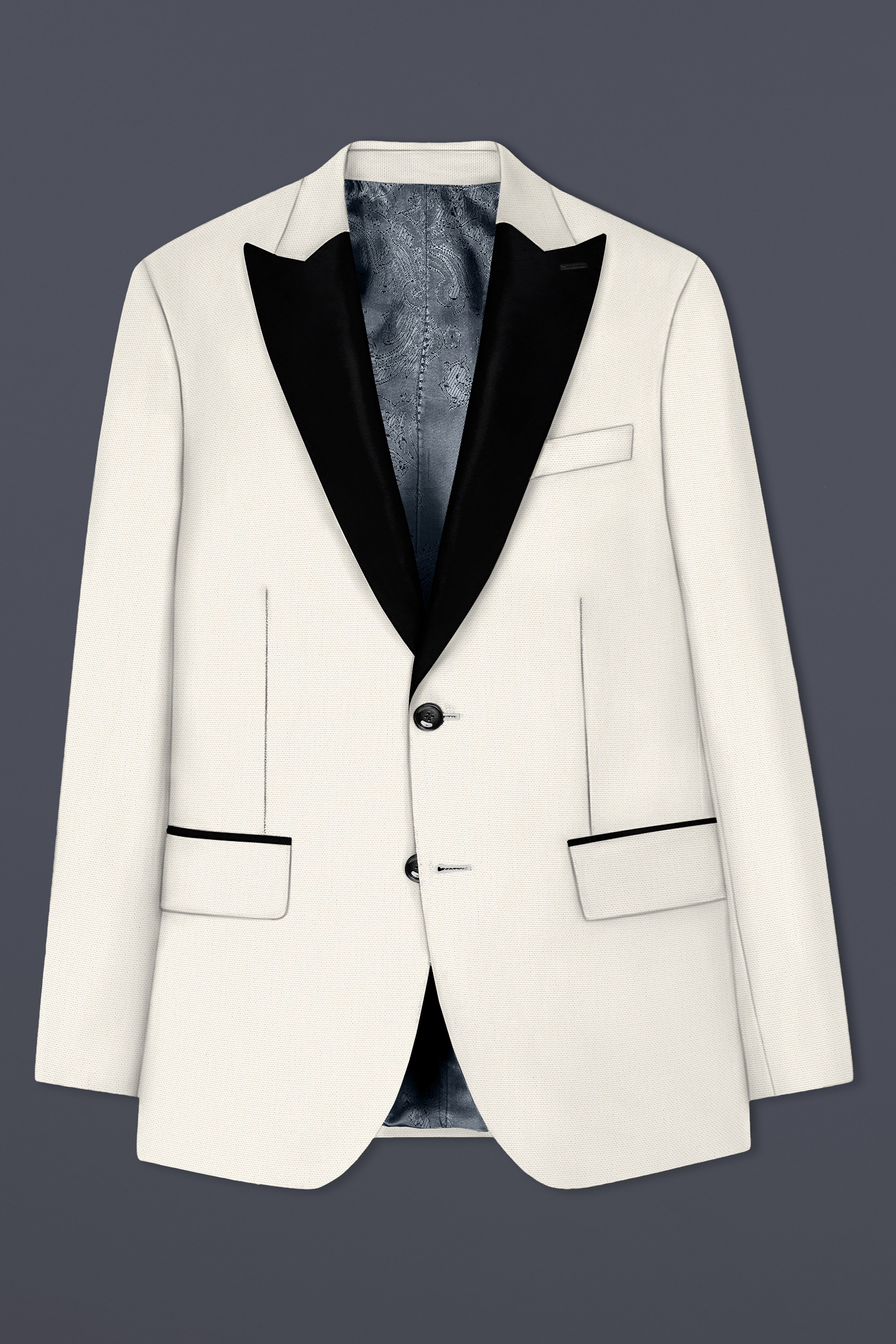 Merino Cream Cotton Peak Collar Tuxedo Blazer