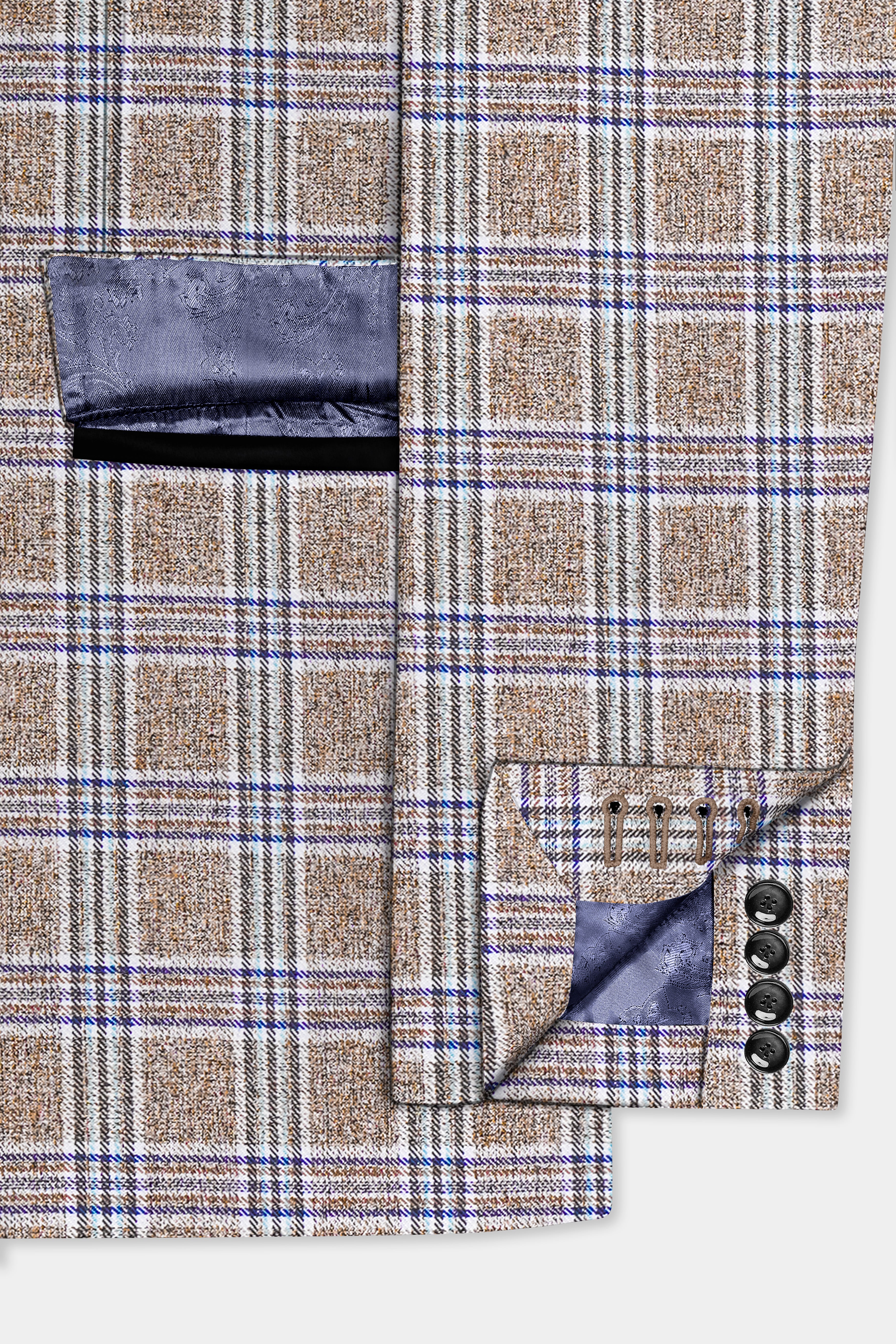 Shadow Brown with Rhino Blue Plaid Wool Blend Tuxedo Blazer