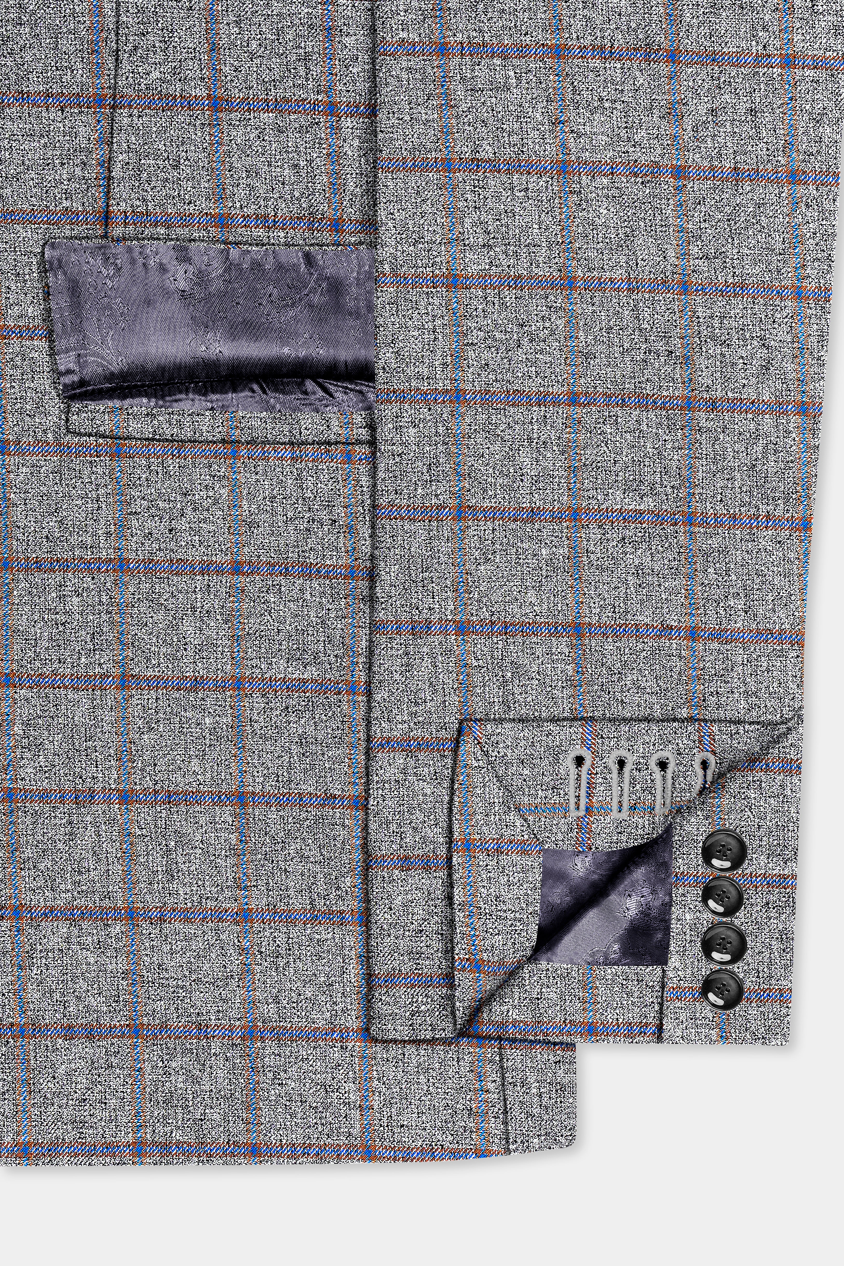 Smokey Gray Windowpane Wool Blend Single Breasted Blazer