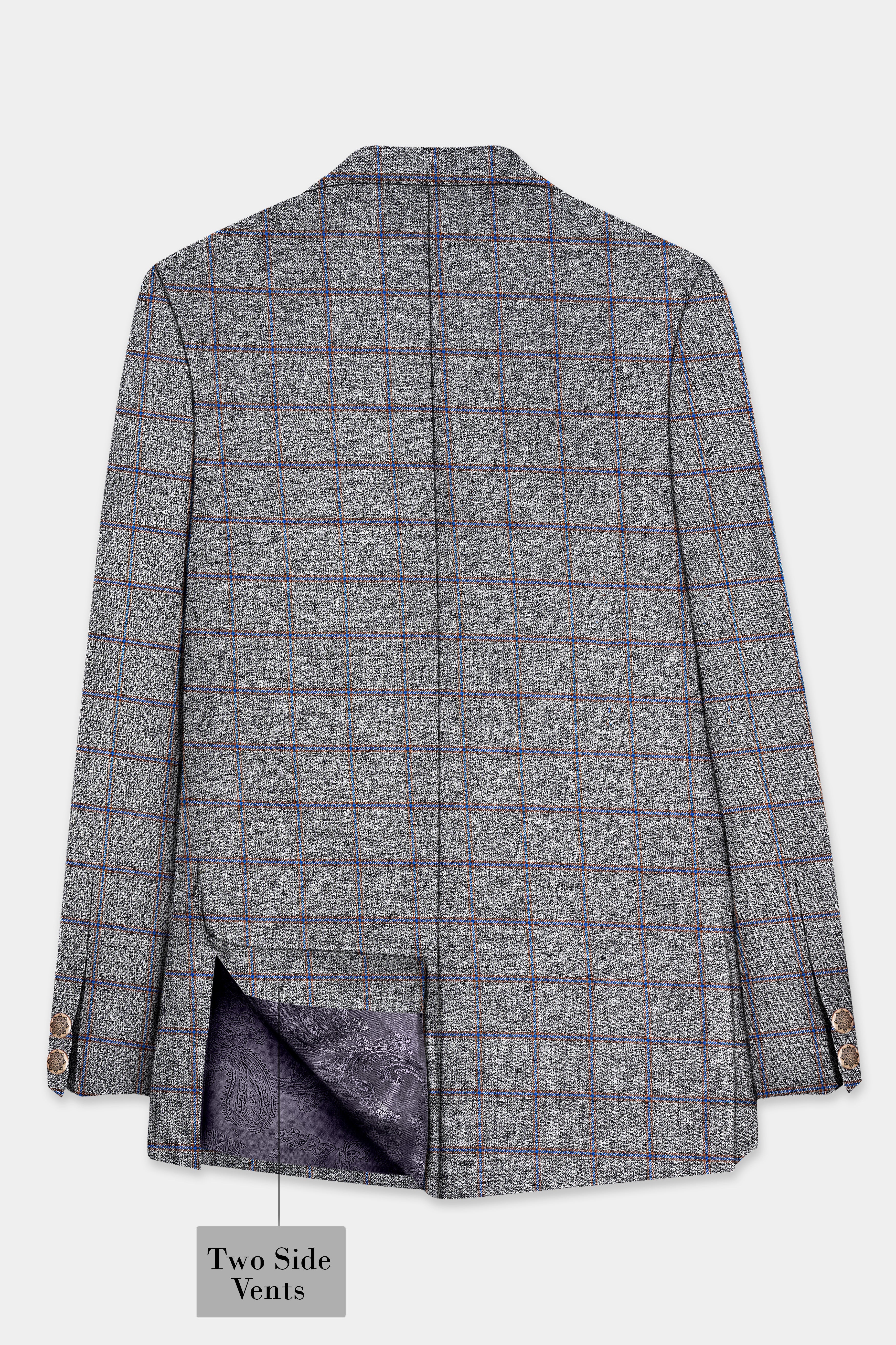 Smokey Gray Windowpane Wool Blend Bandhgala Blazer