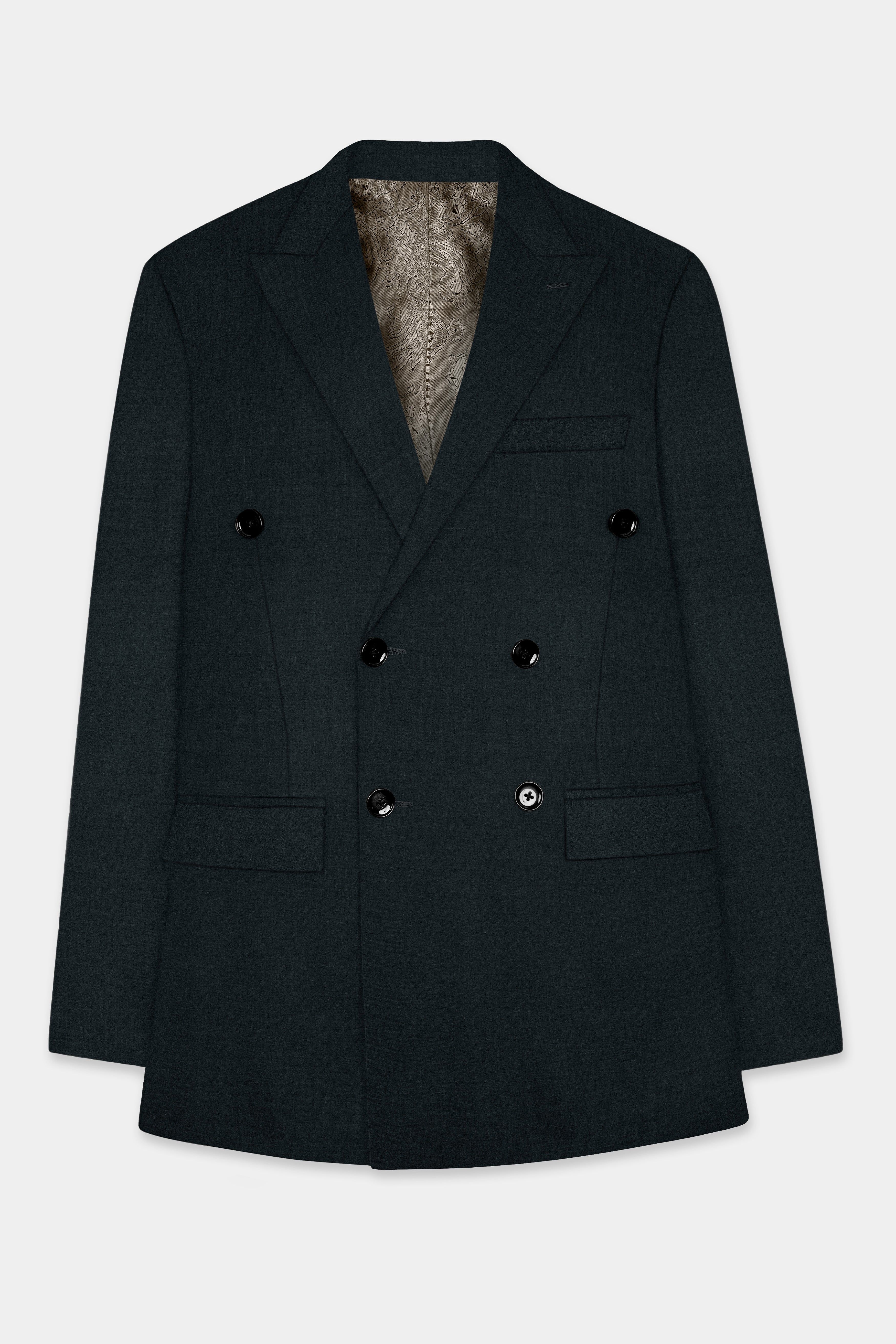 Racing Green Solid Wool Blend Double Breasted Blazer