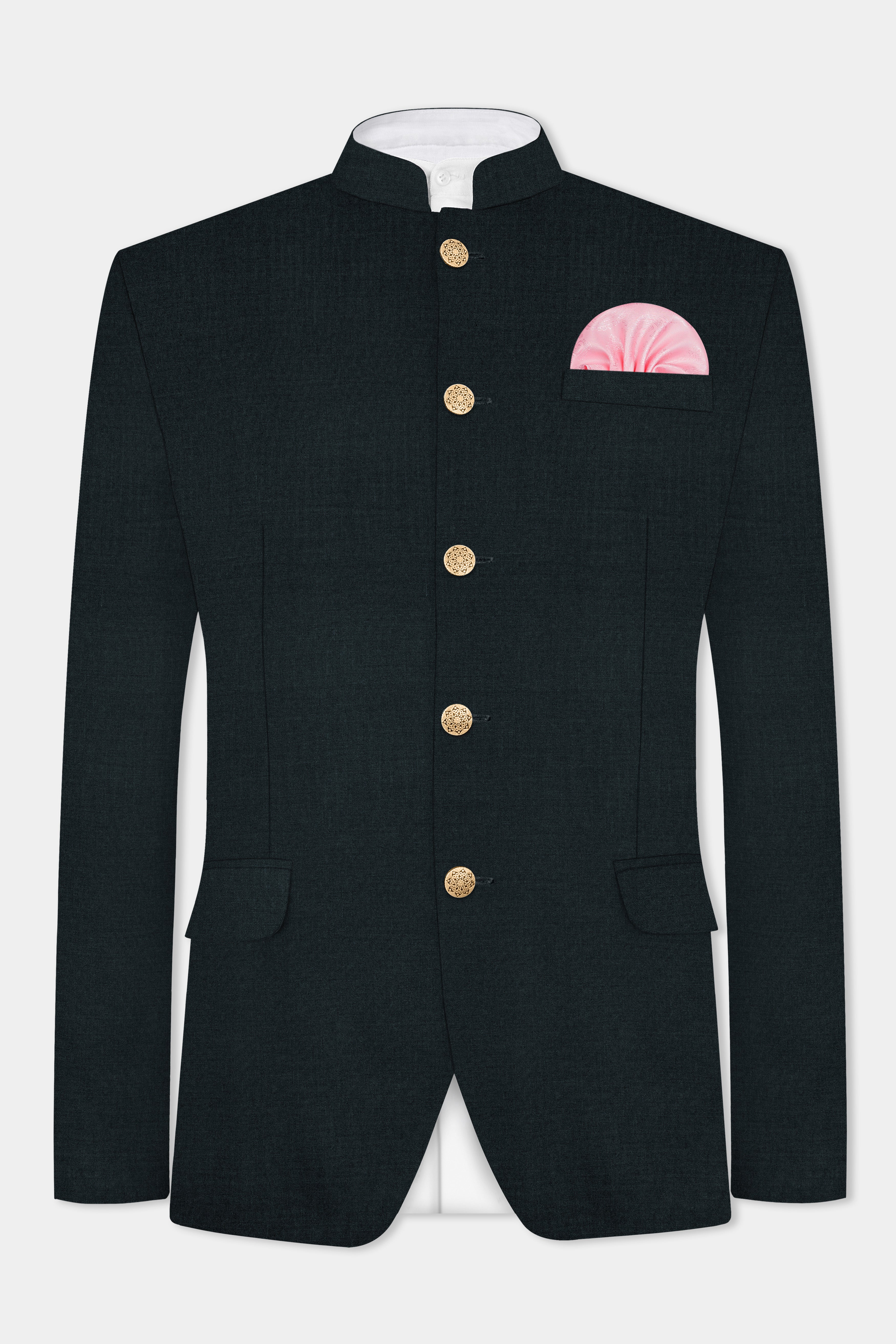 Racing Green Solid Wool Blend Bandhgala Blazer