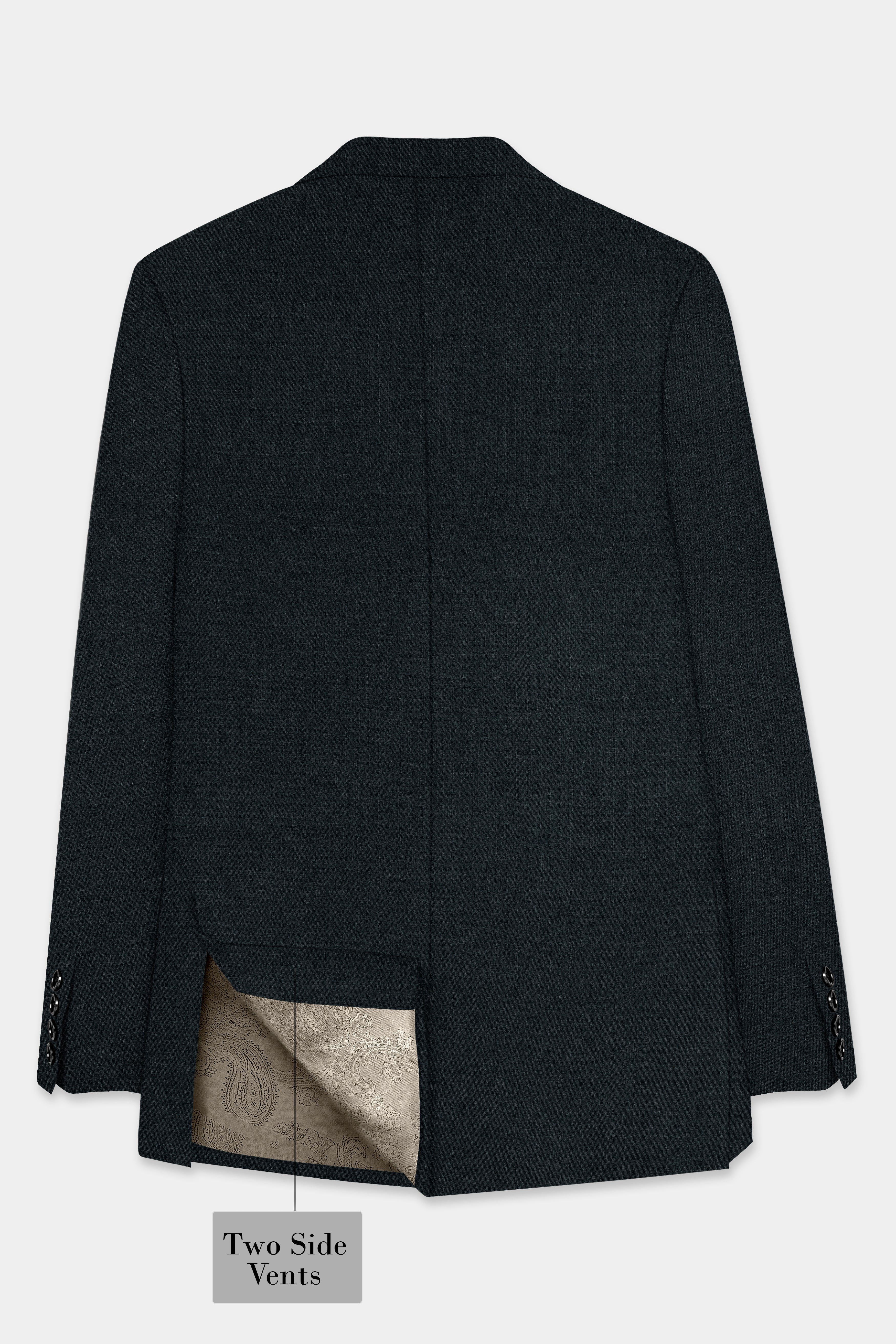 Racing Green Solid Wool Blend Peak Lapel Tuxedo Blazer