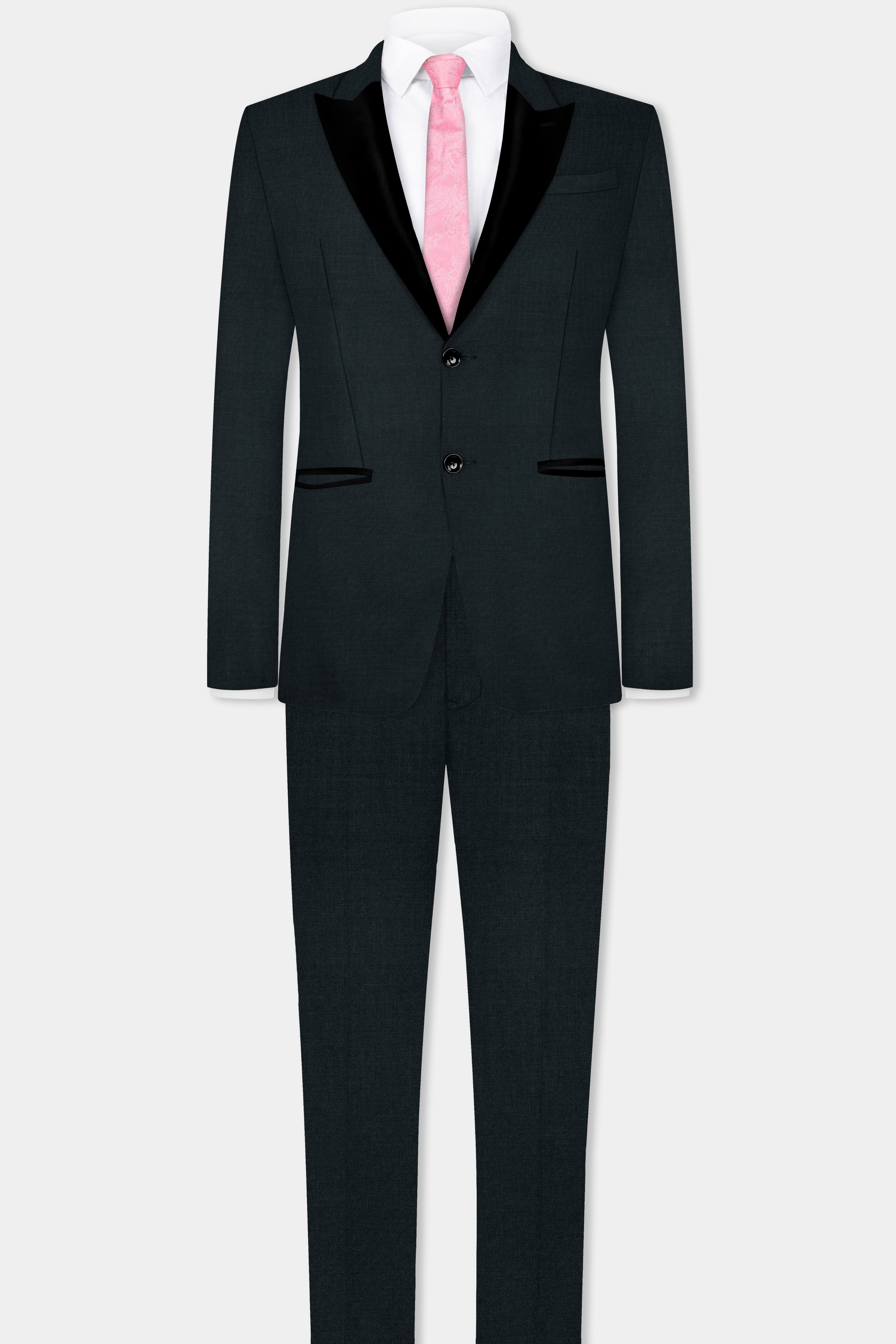 Racing Green Solid Wool Blend Peak Lapel Tuxedo Blazer