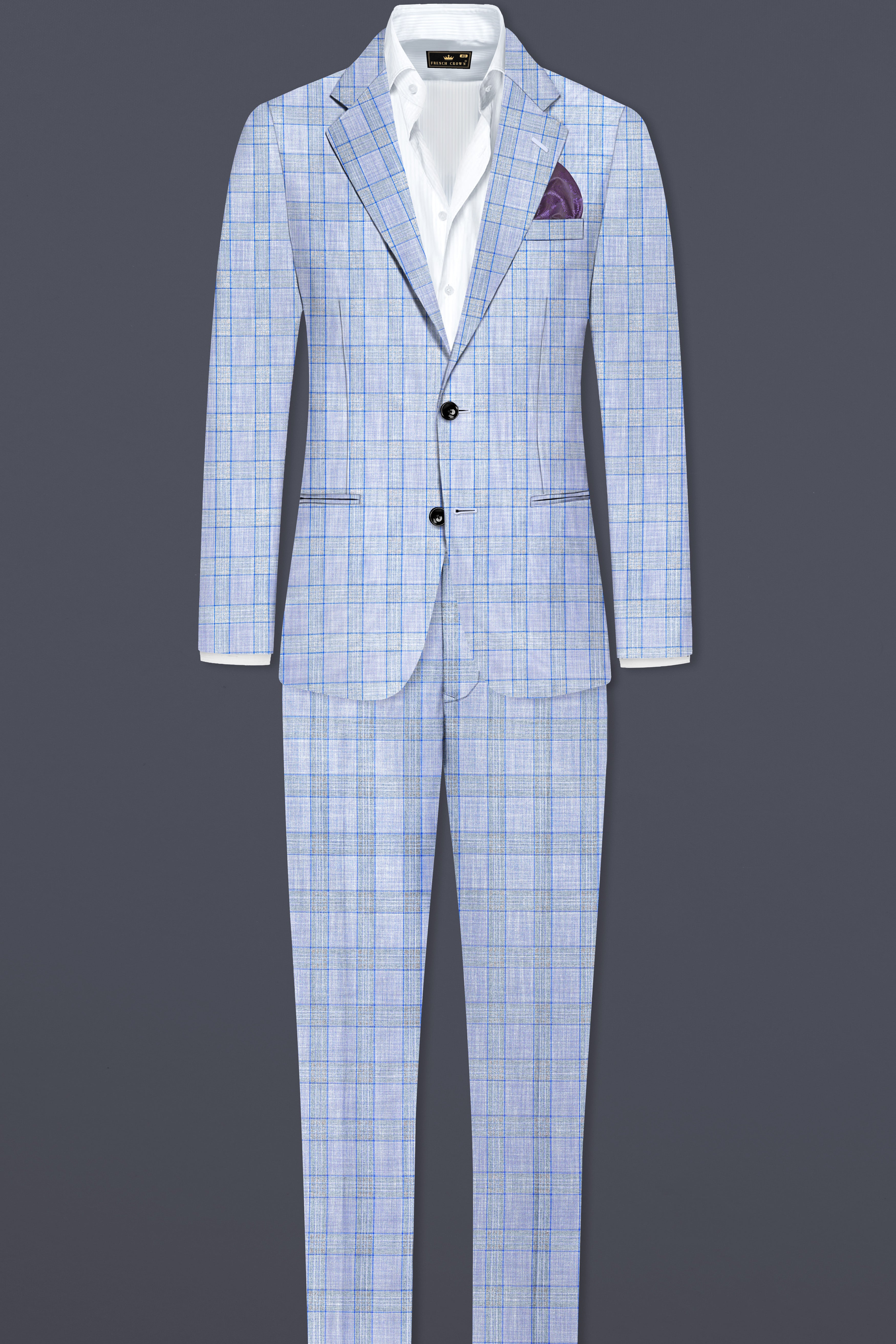 Carolina Blue Plaid Wool Blend Single Breasted Blazer