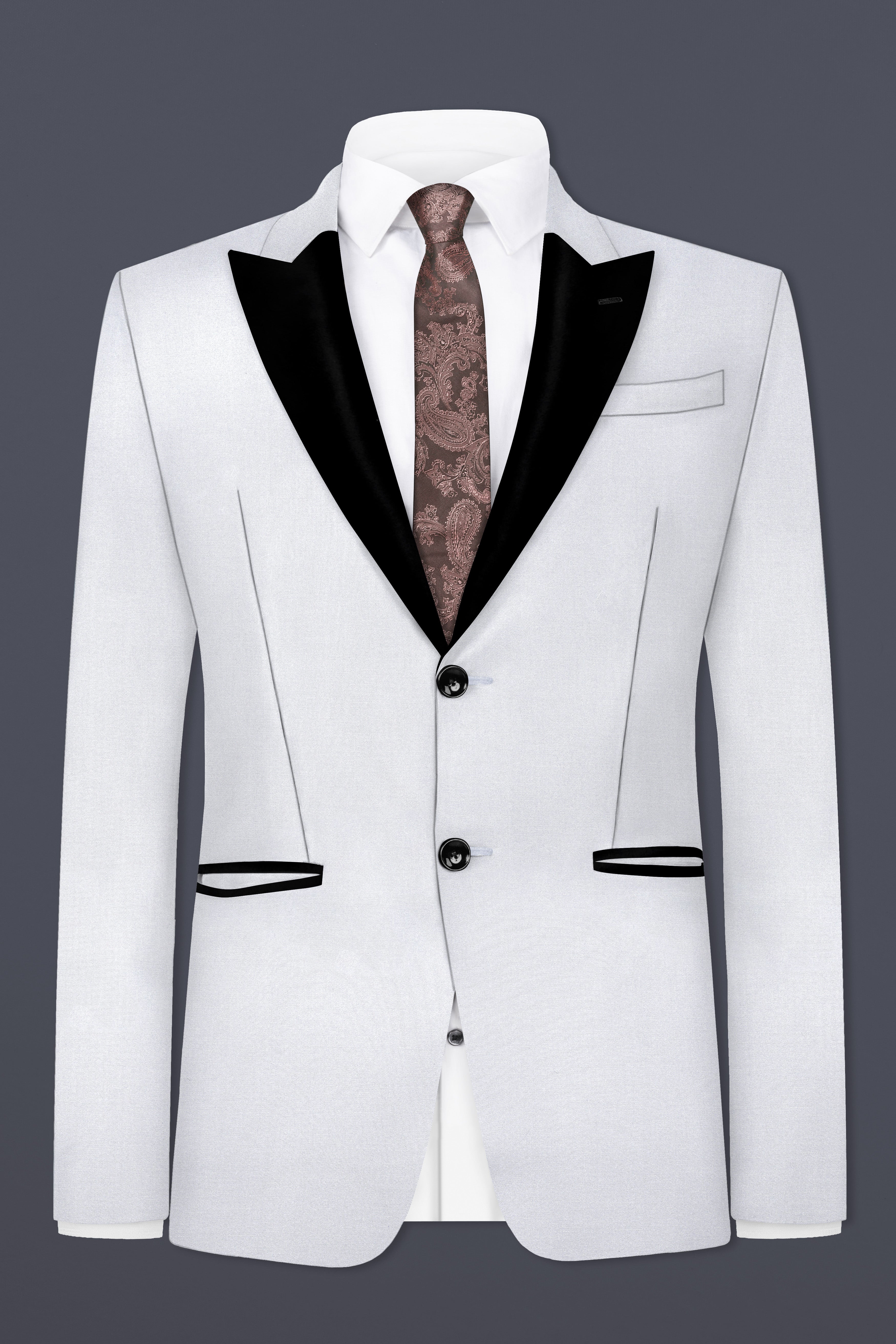 Iron Gray Solid Wool Blend Peak Lapel Tuxedo Blazer