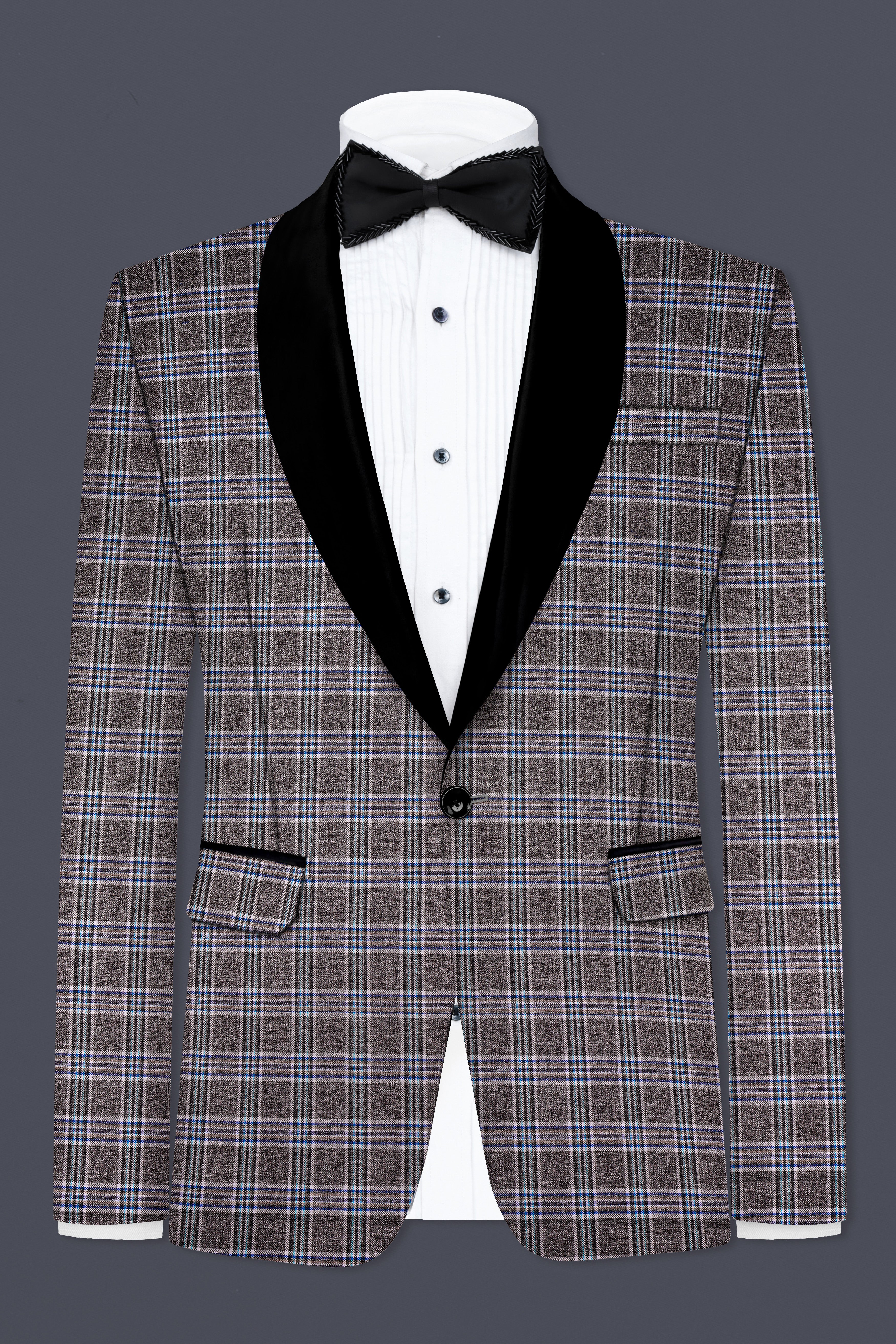 Ironside Grey Plaid Wool Blend Tuxedo Blazer