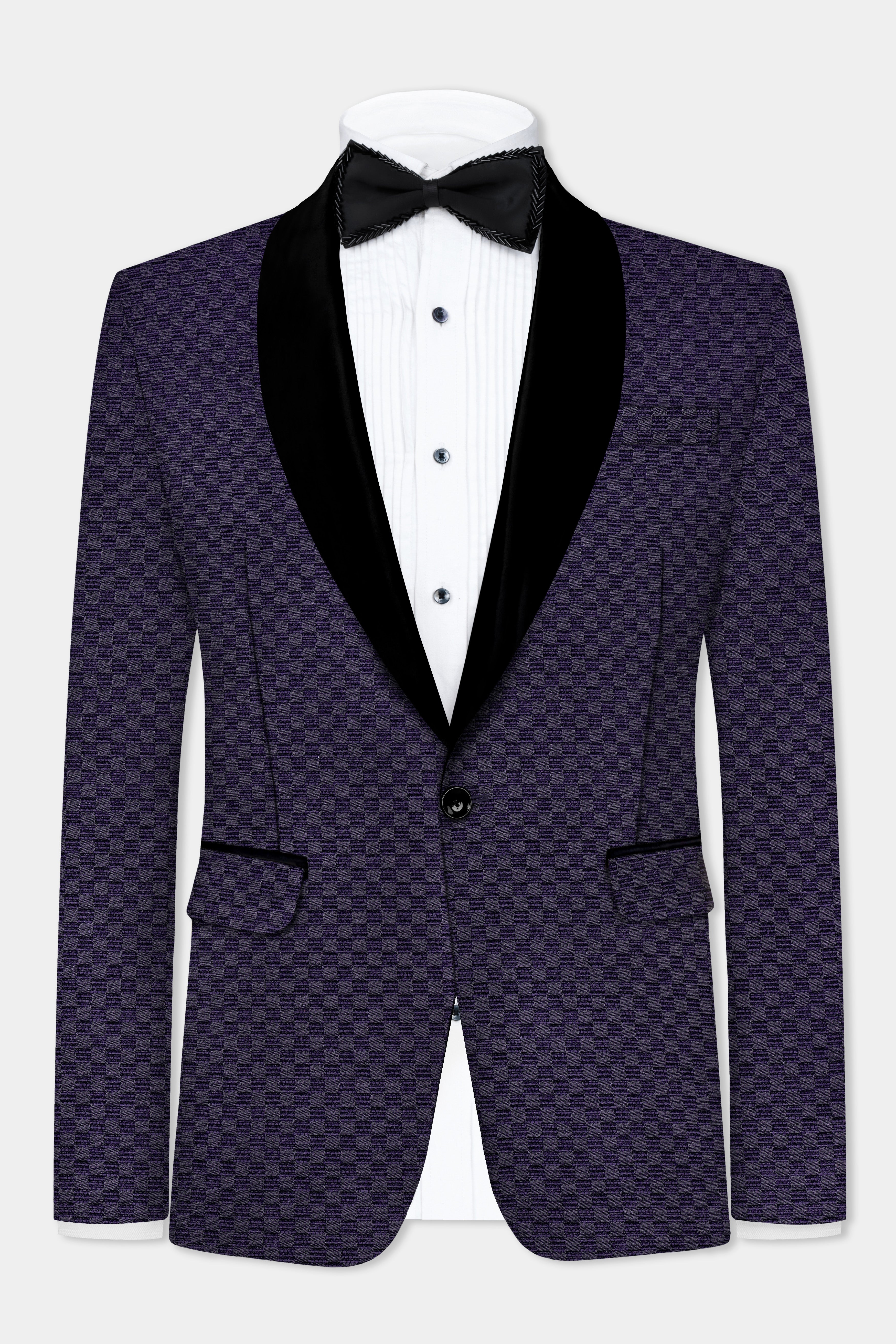 Ebony Purple Jacquard textured Tuxedo Blazer