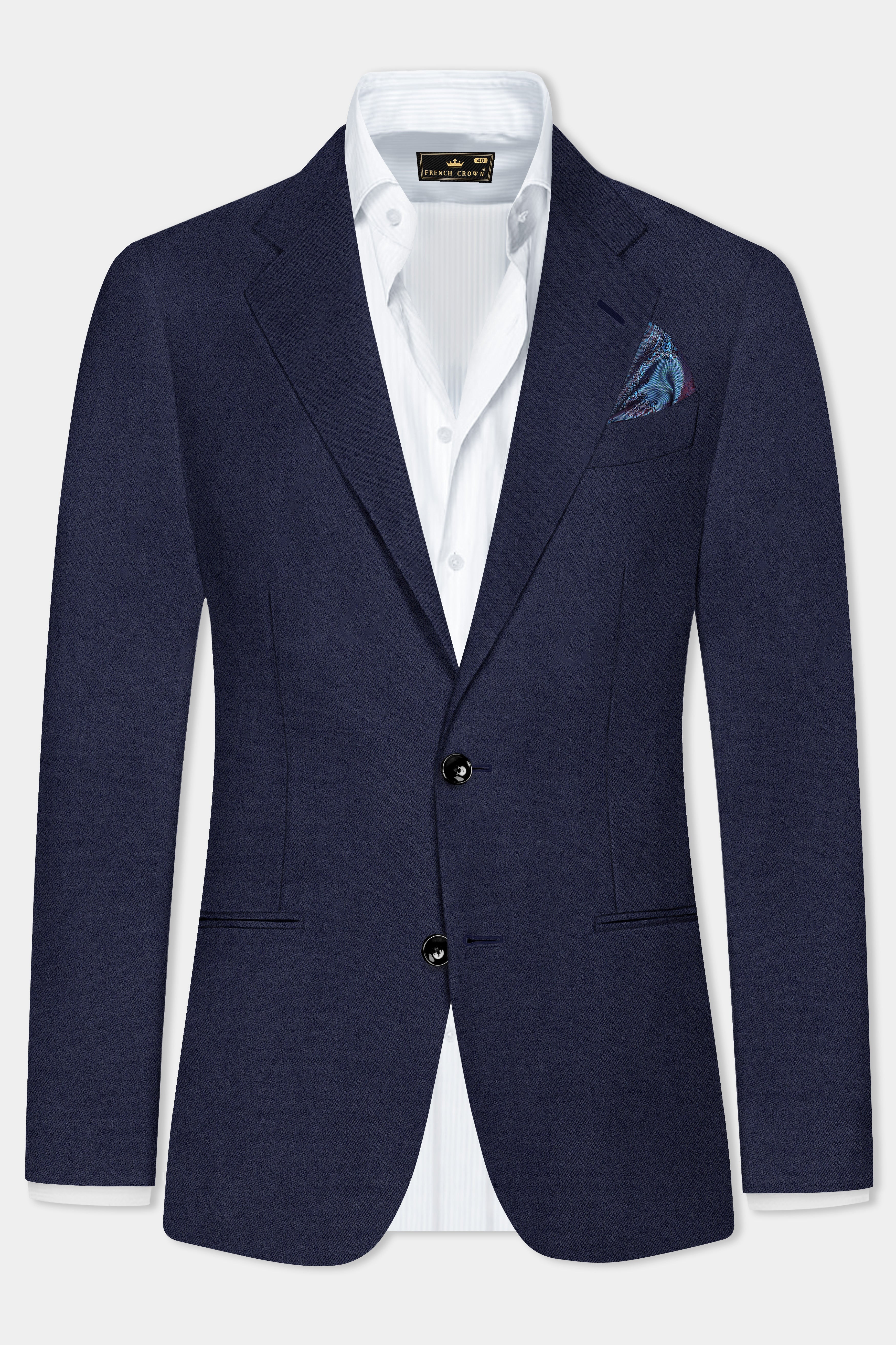 Space Cadet Blue Solid Wool Blend Single Breasted Blazer