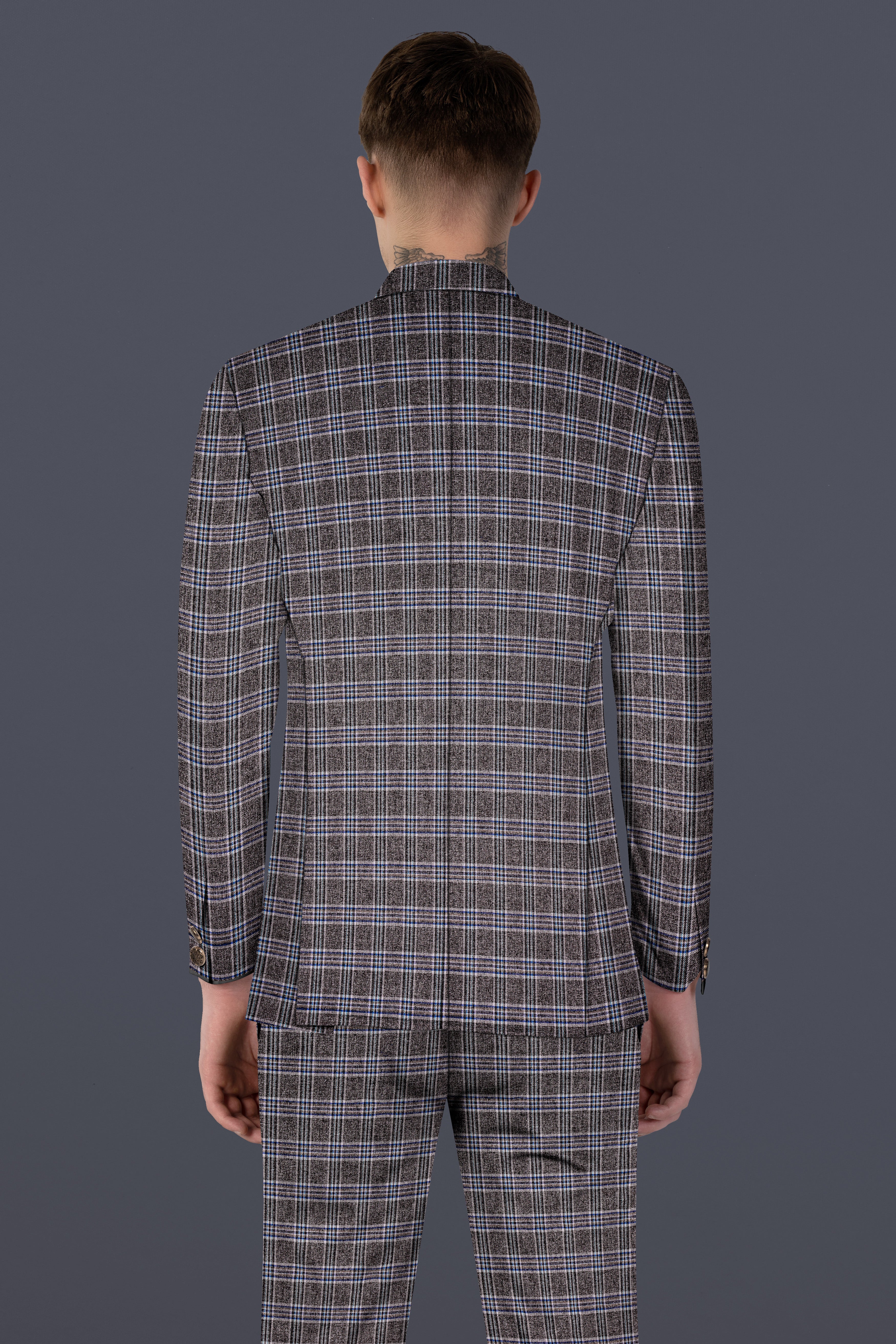 Ironside Grey Plaid Wool Blend Bandhgala Blazer