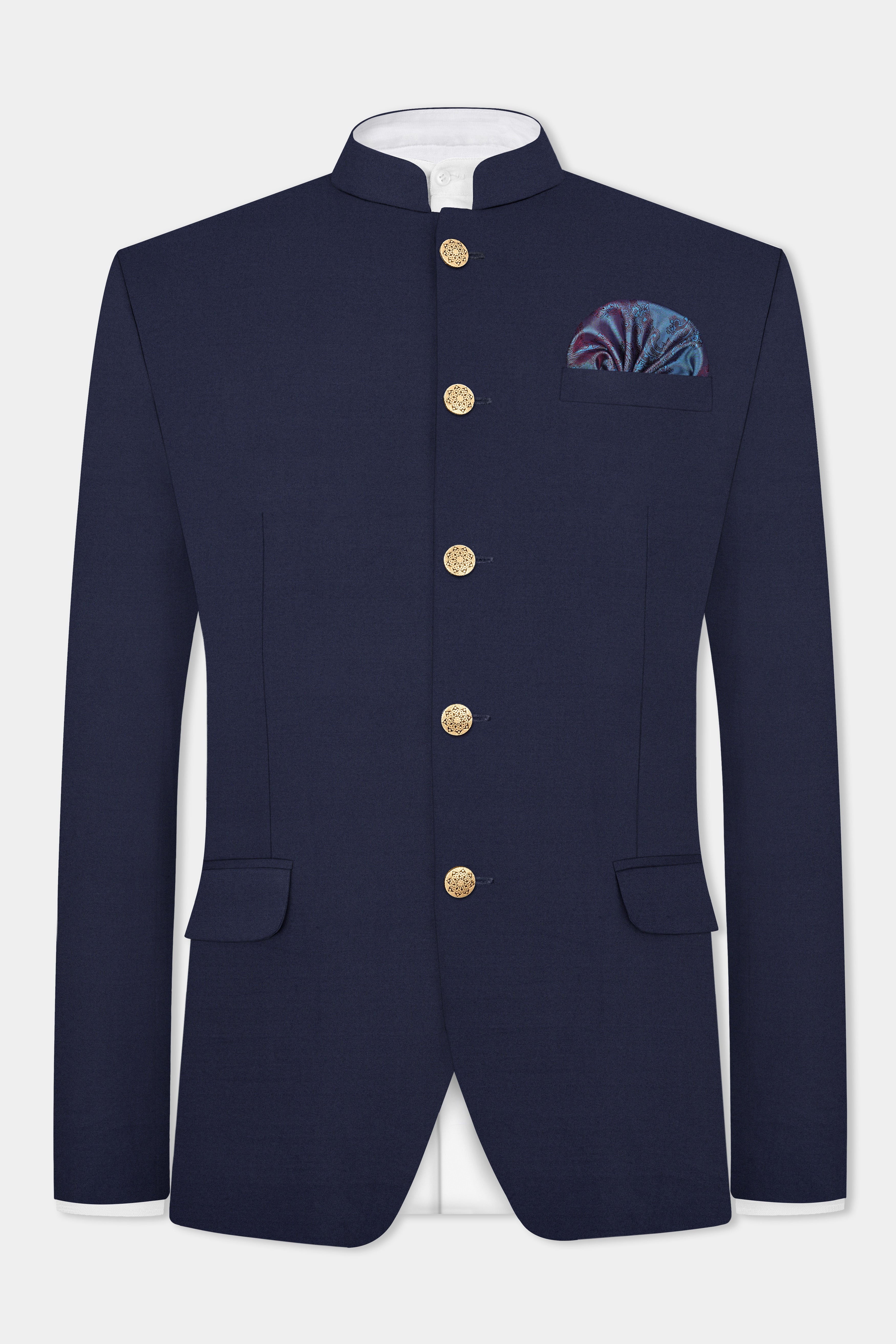 Space Cadet Blue Solid Wool Blend Bandhgala Blazer