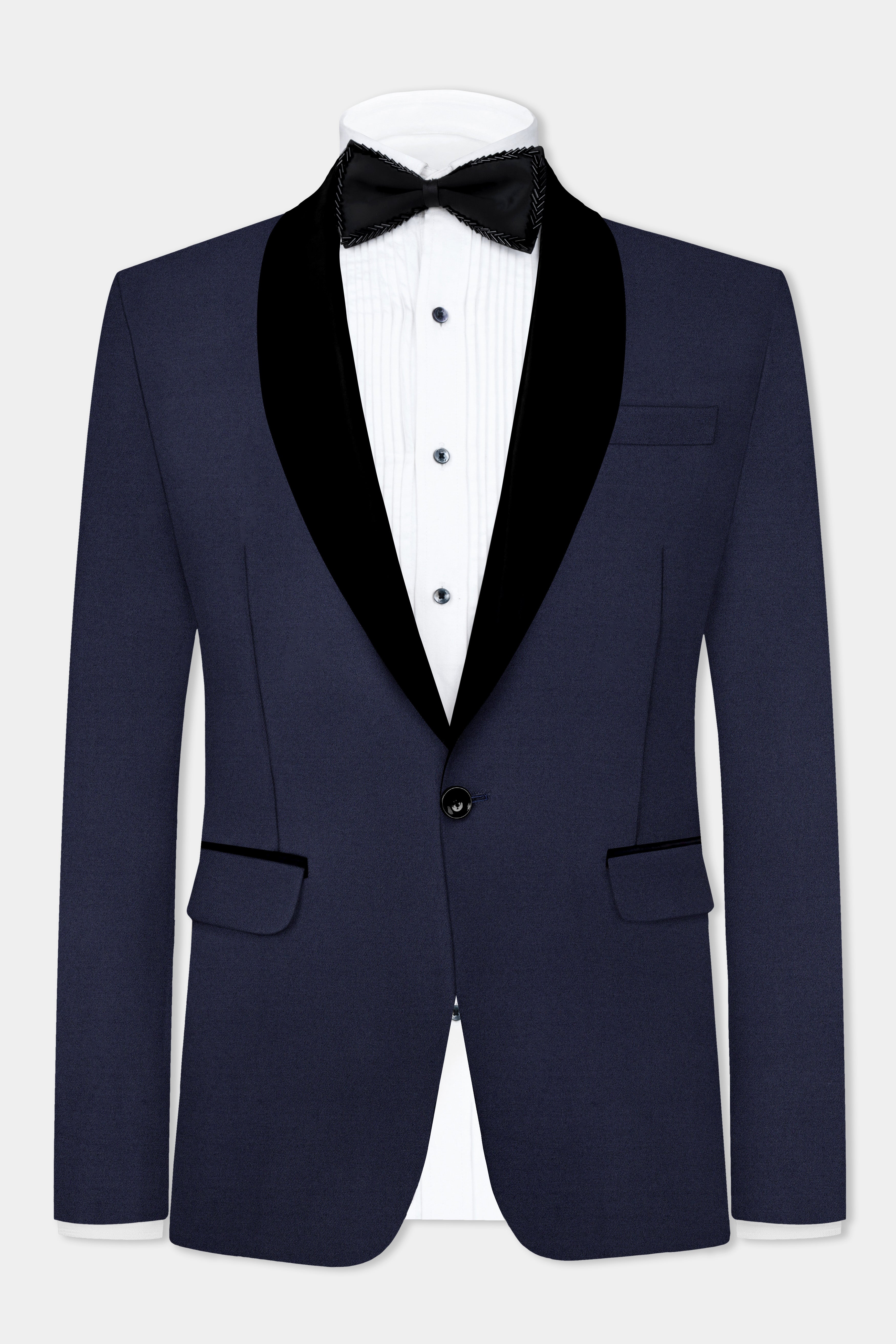 Space Cadet Blue Solid Wool Blend Tuxedo Blazer