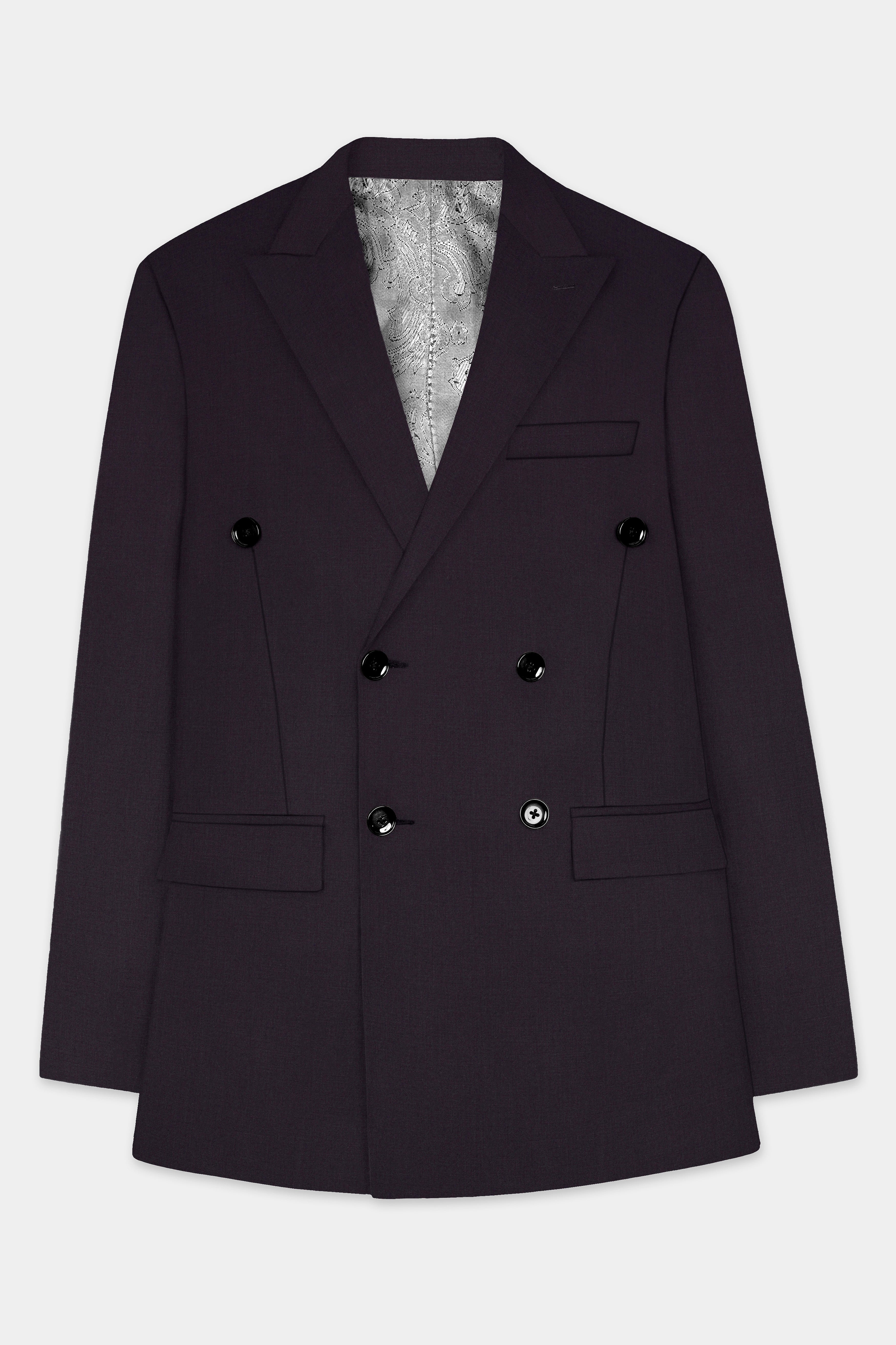 Bastille Purple Solid Wool Blend Double Breasted Blazer