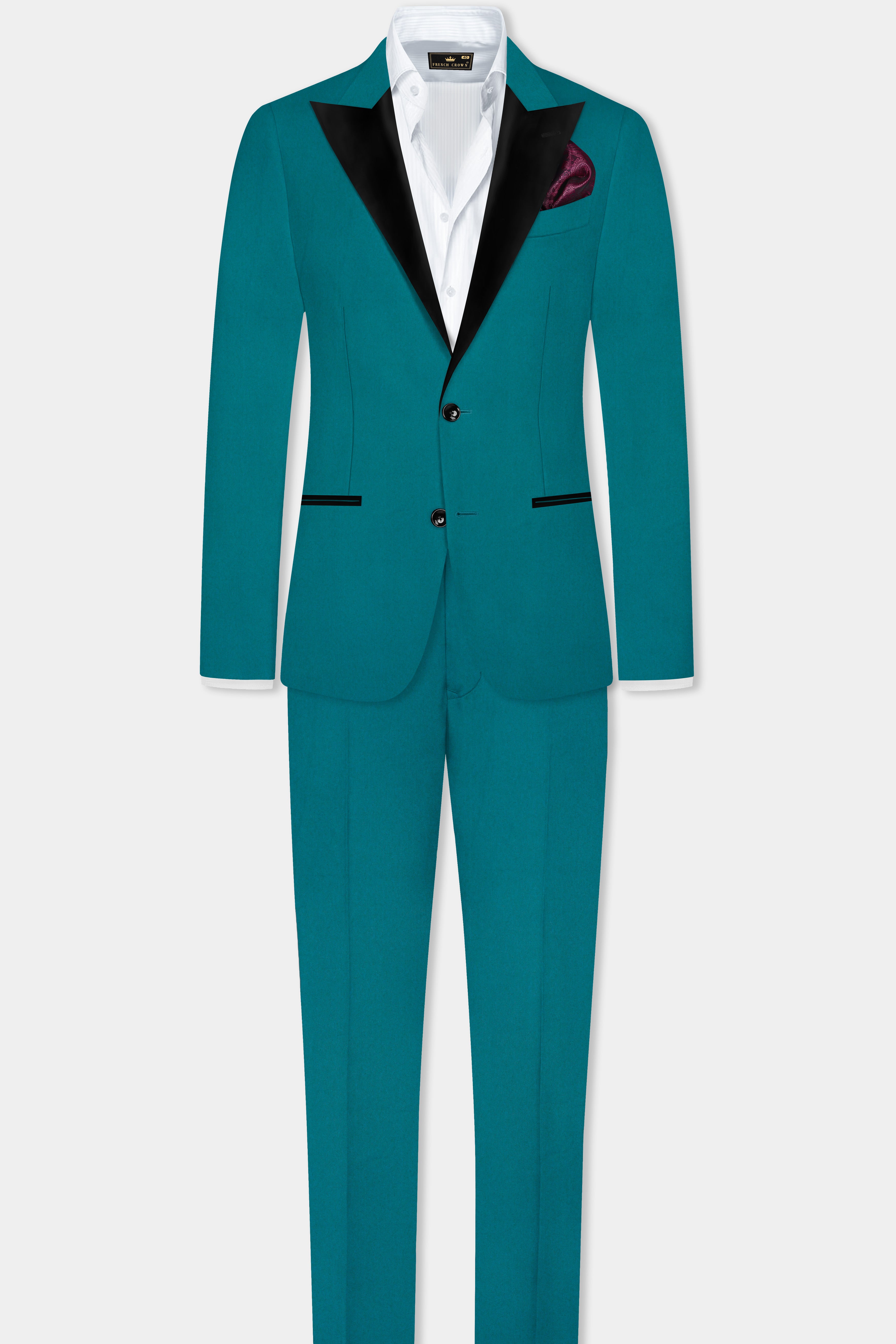 Surfie Green Plain Solid Wool Blend Peak Collar Tuxedo Blazer