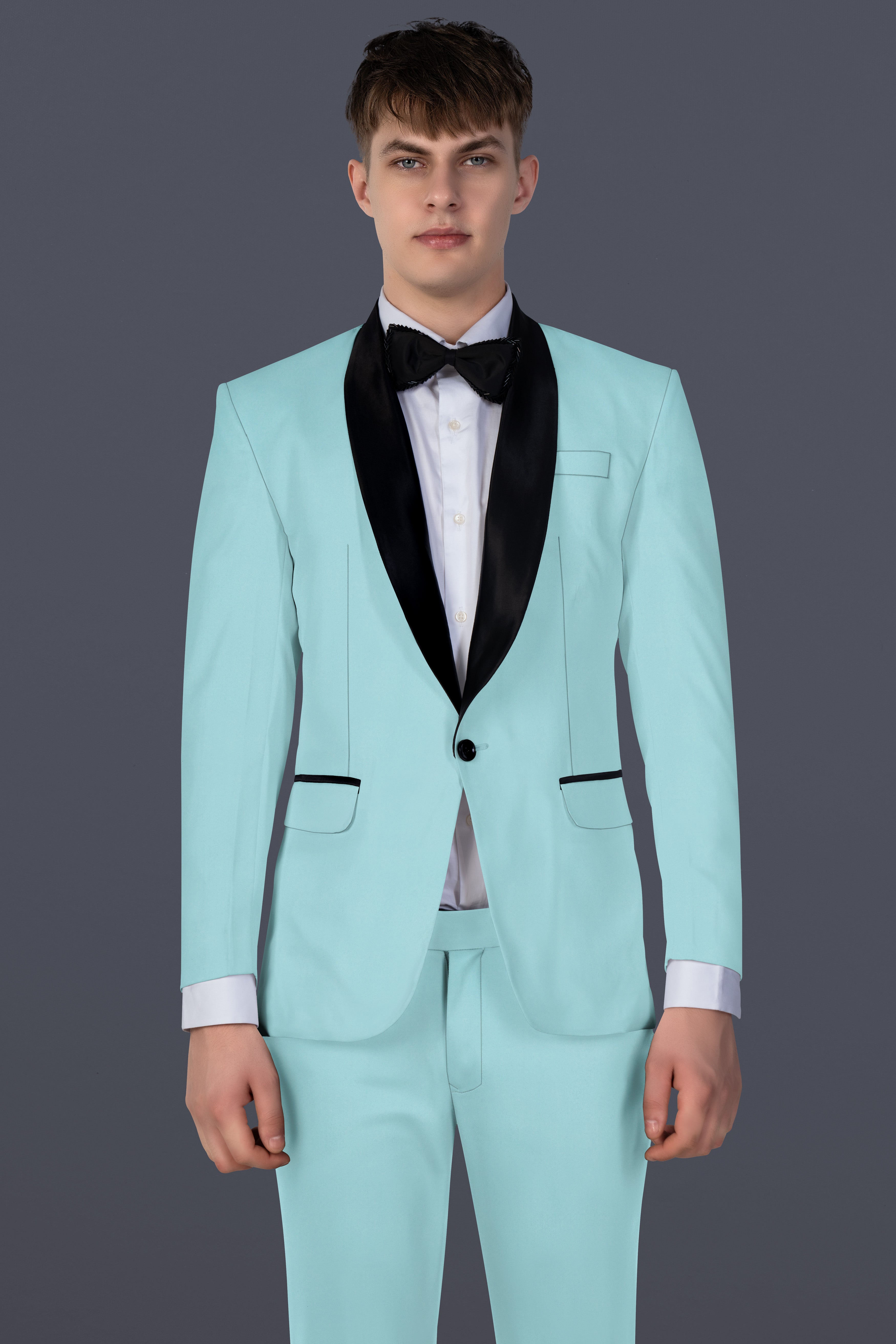 Sinbad Blue Solid Wool Blend Tuxedo Blazer