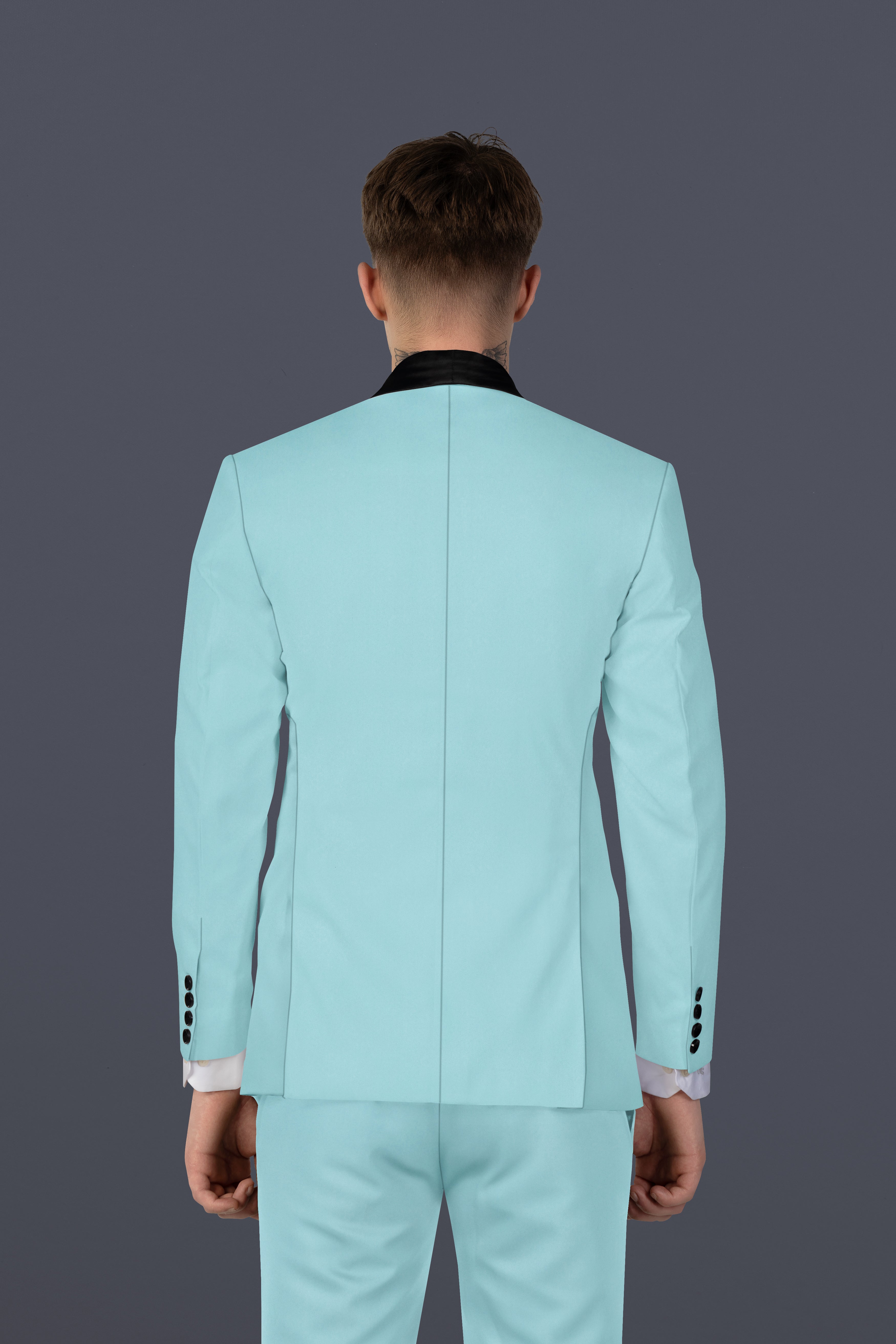 Sinbad Blue Solid Wool Blend Tuxedo Blazer