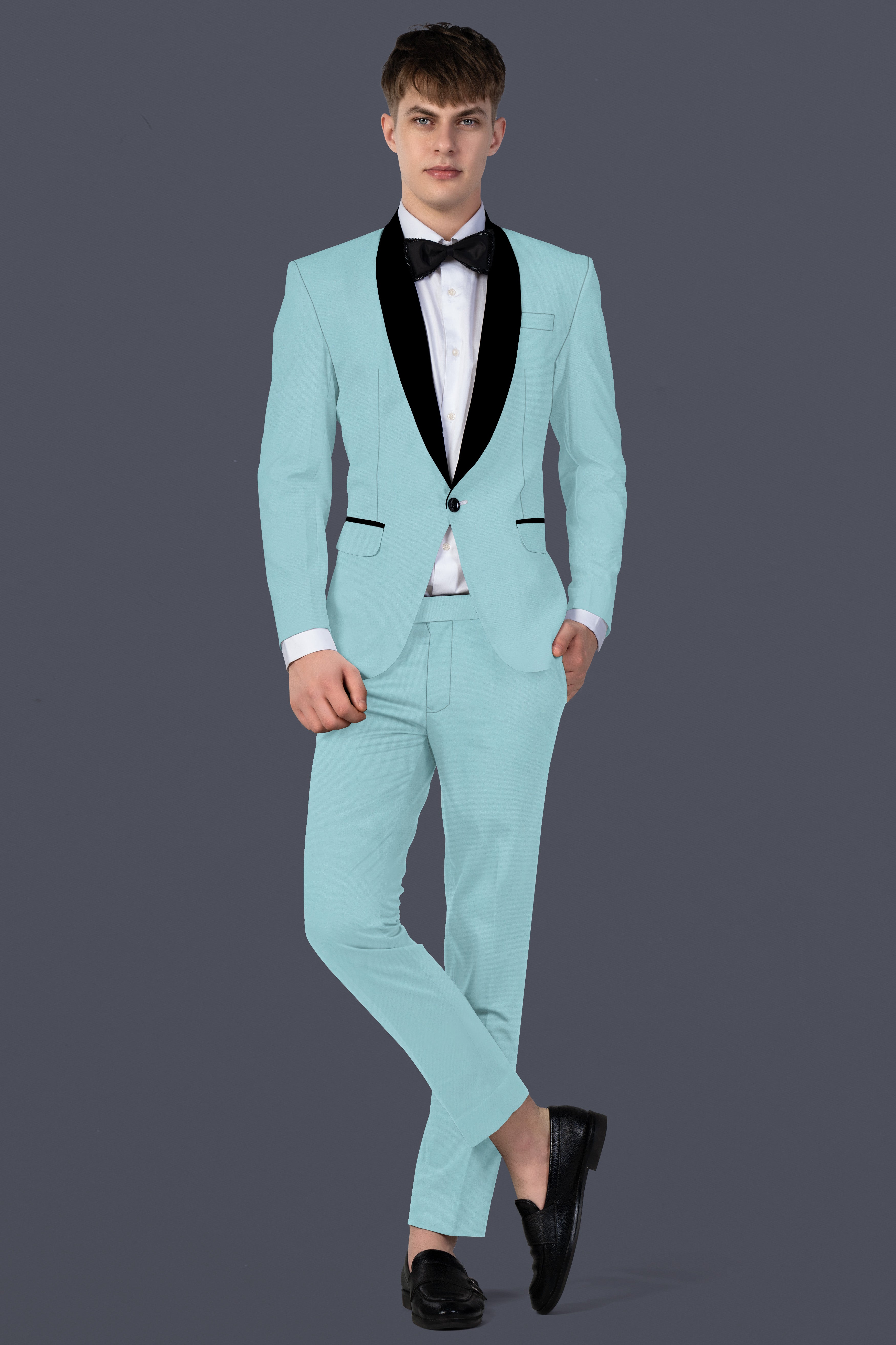 Sinbad Blue Solid Wool Blend Tuxedo Blazer