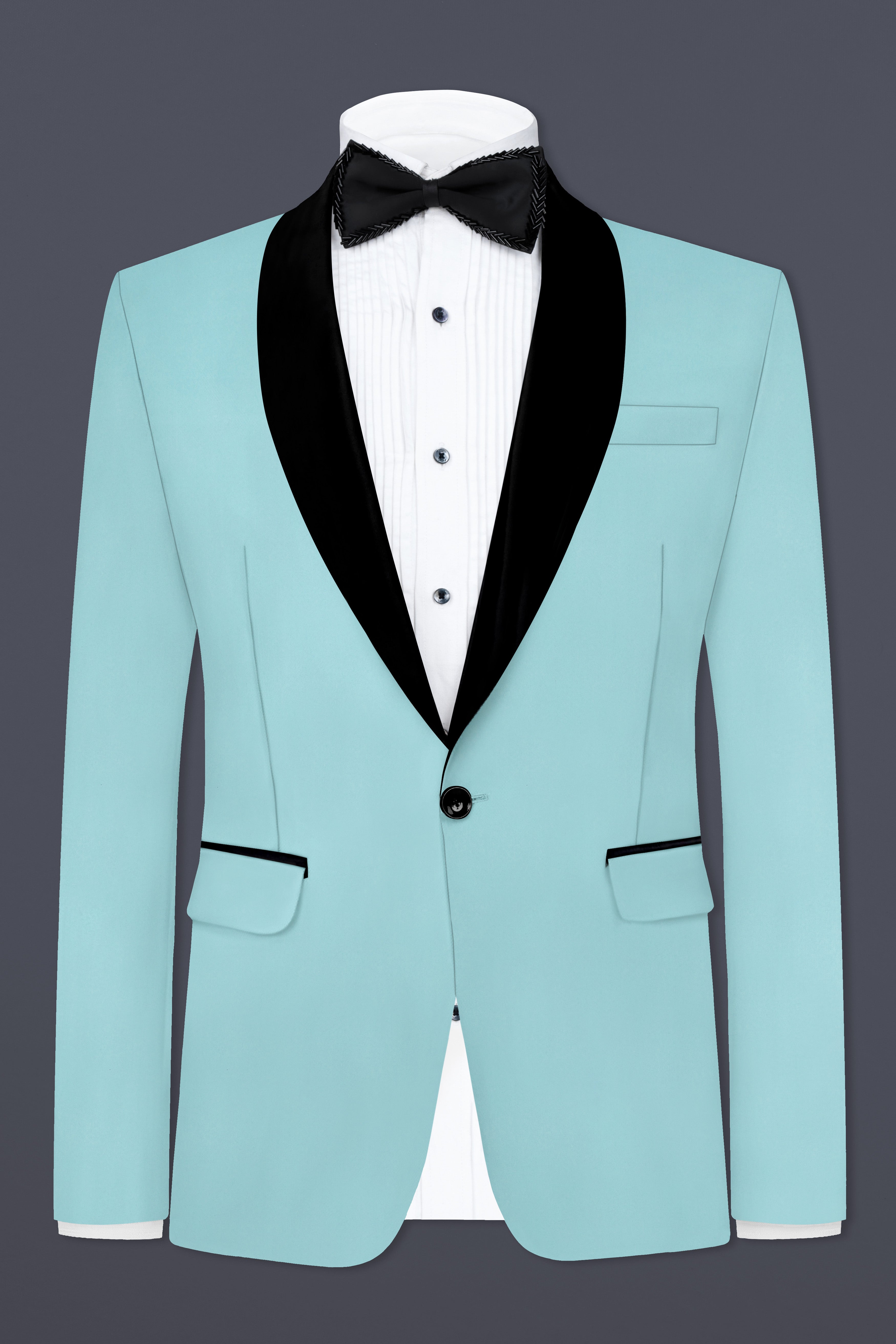 Sinbad Blue Solid Wool Blend Tuxedo Blazer