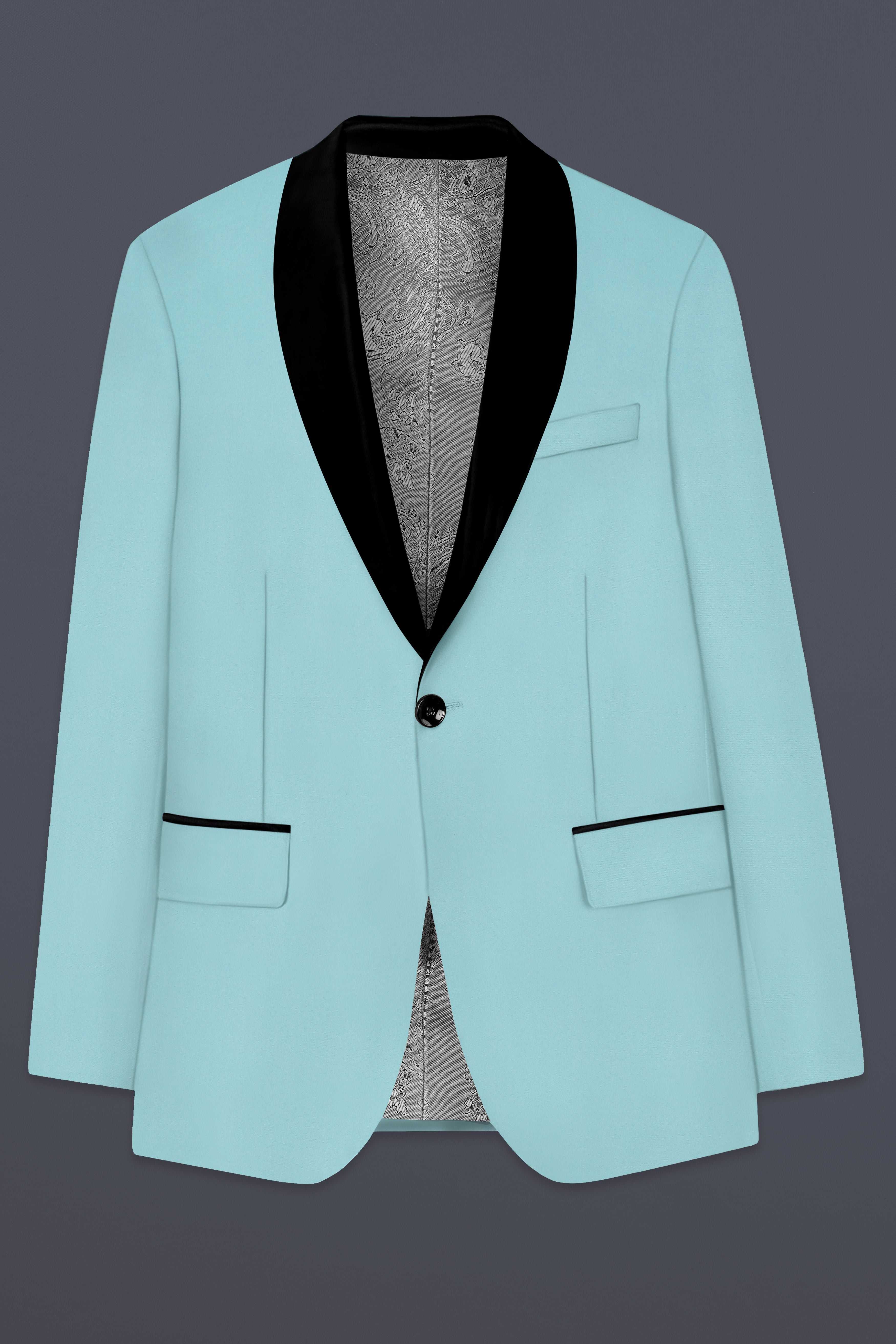 Sinbad Blue Solid Wool Blend Tuxedo Blazer