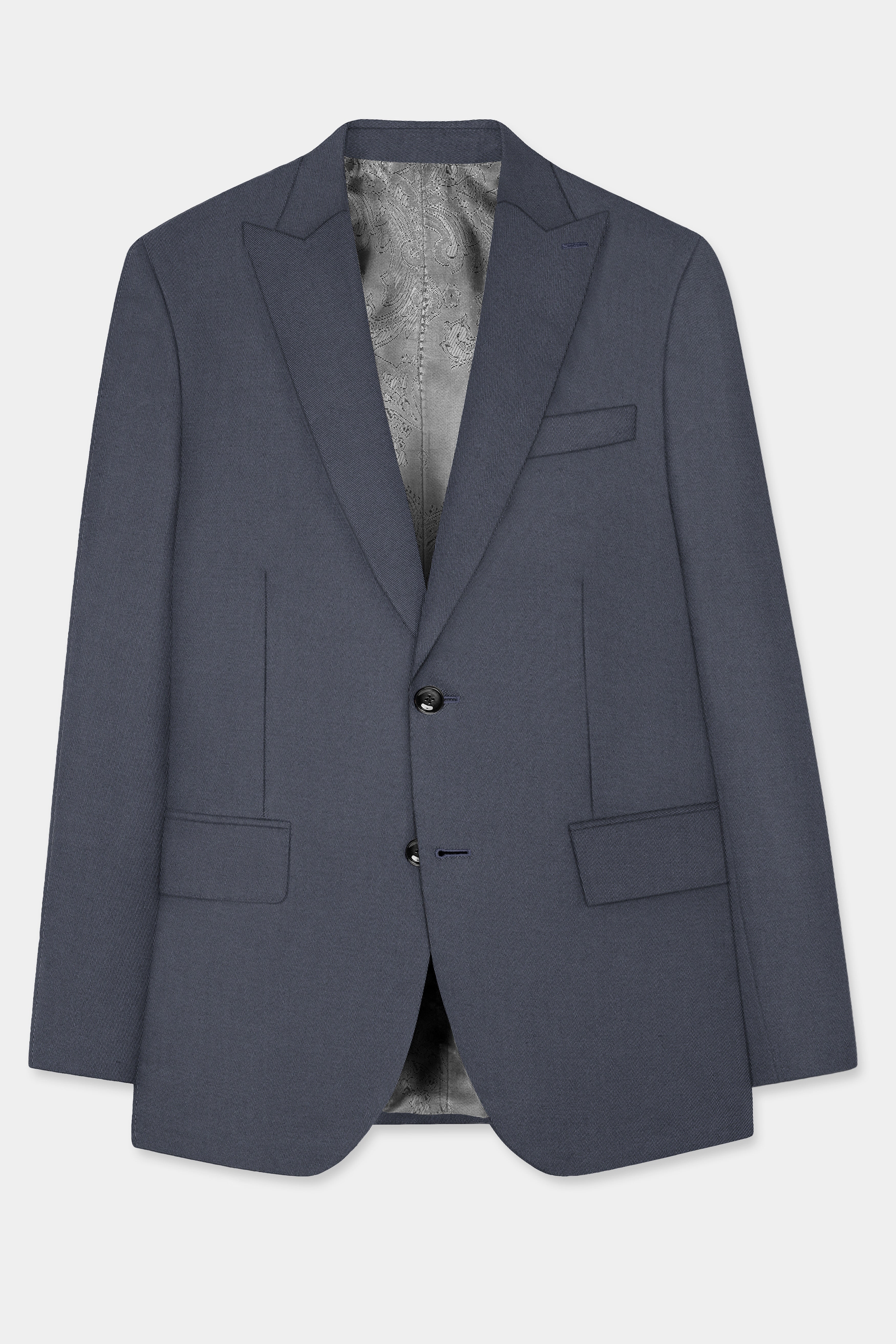 Iridium Gray Textured Cotton Single Breasted Blazer