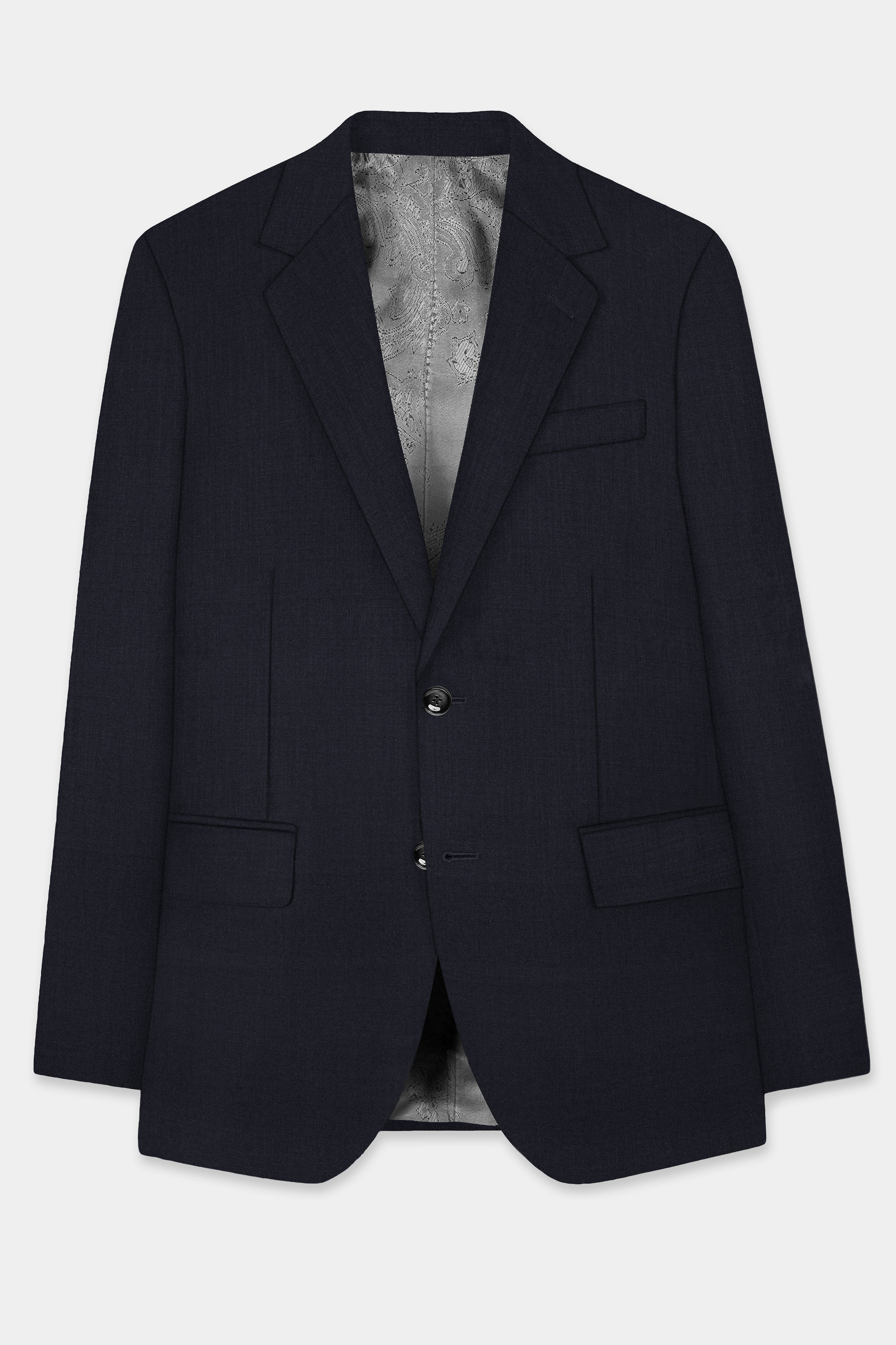 Mizzoni Blue Solid Wool Blend Single Breasted Blazer