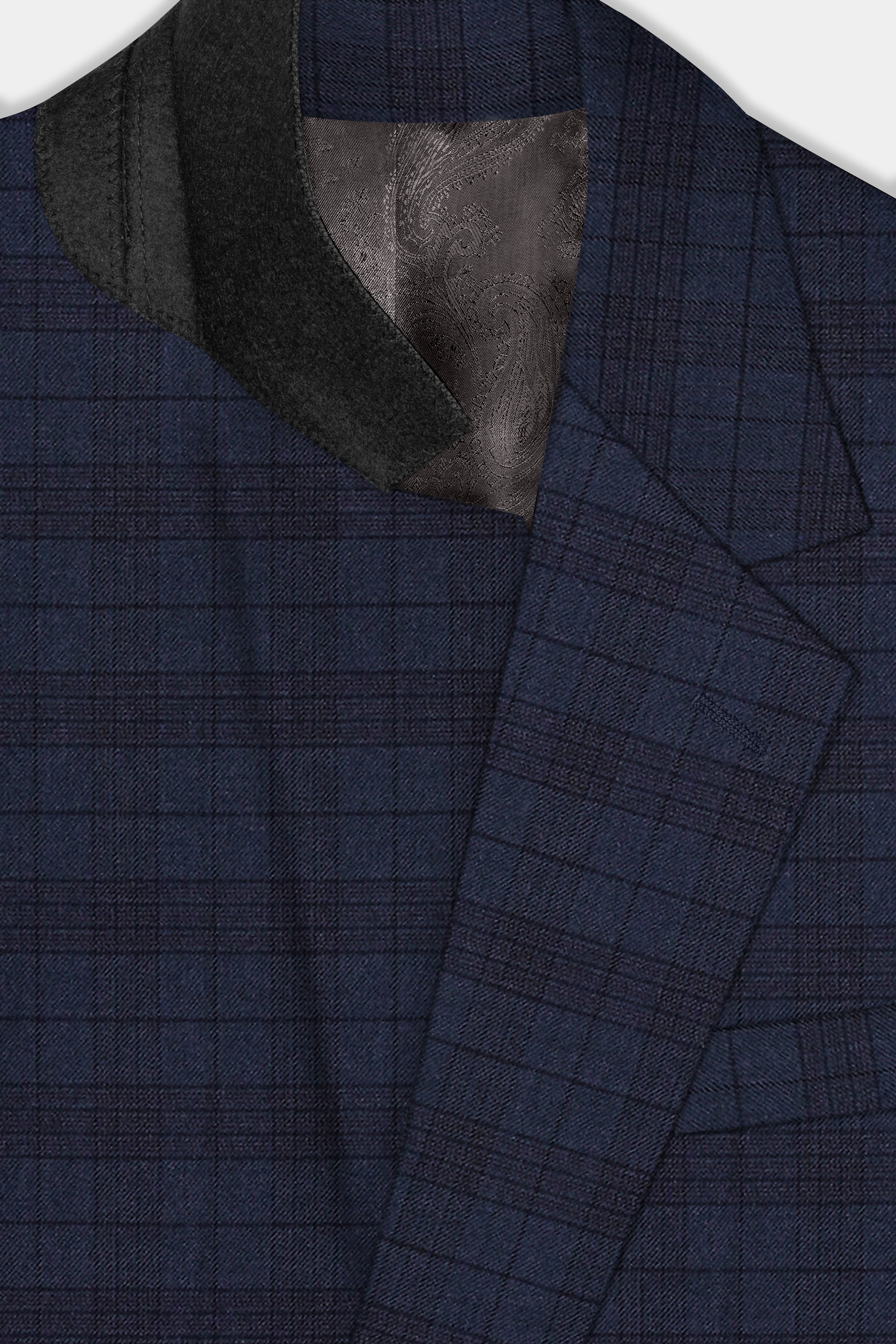 Martinique Blue Plaid Wool Blend Single Breasted Blazer