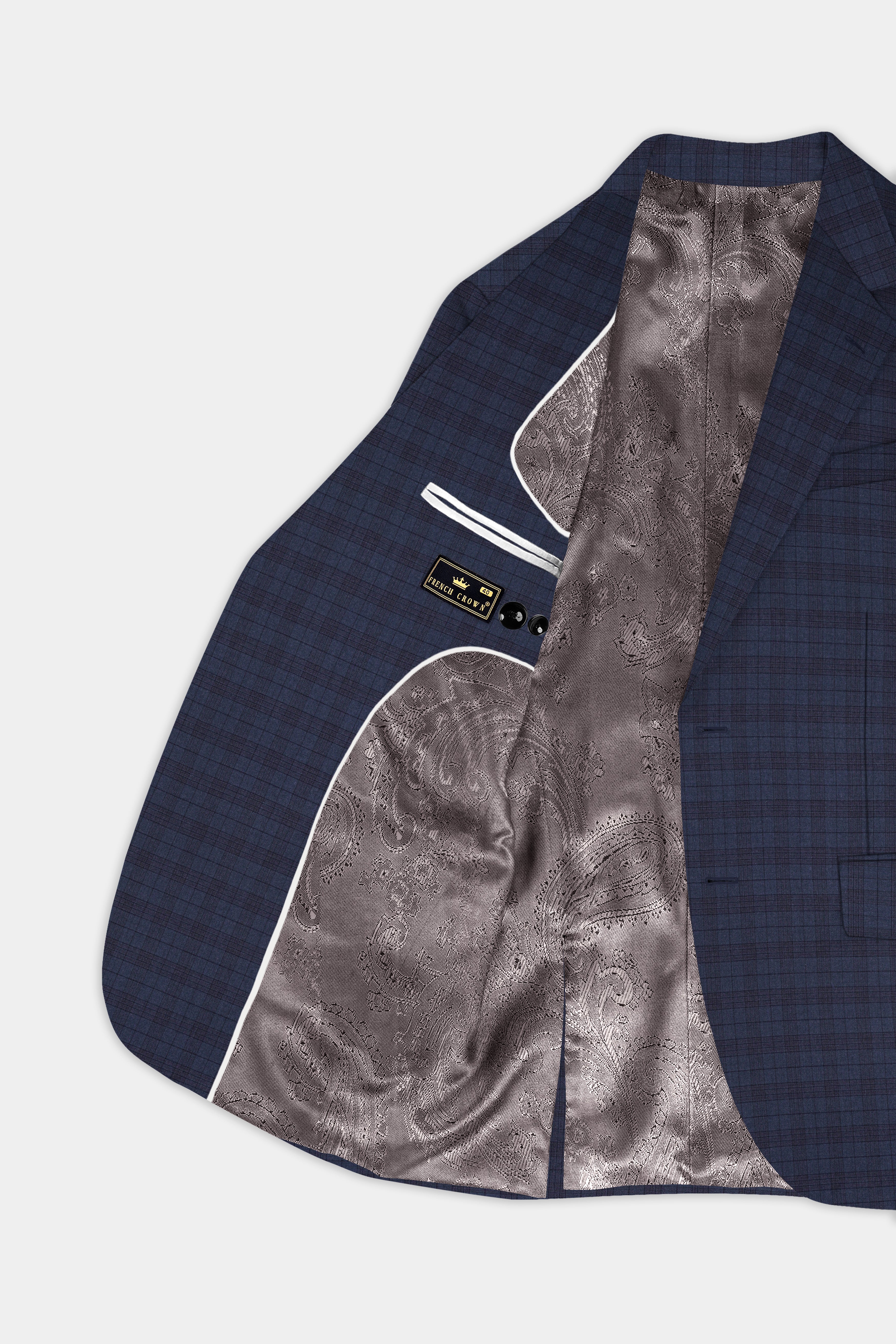 Martinique Blue Plaid Wool Blend Single Breasted Blazer