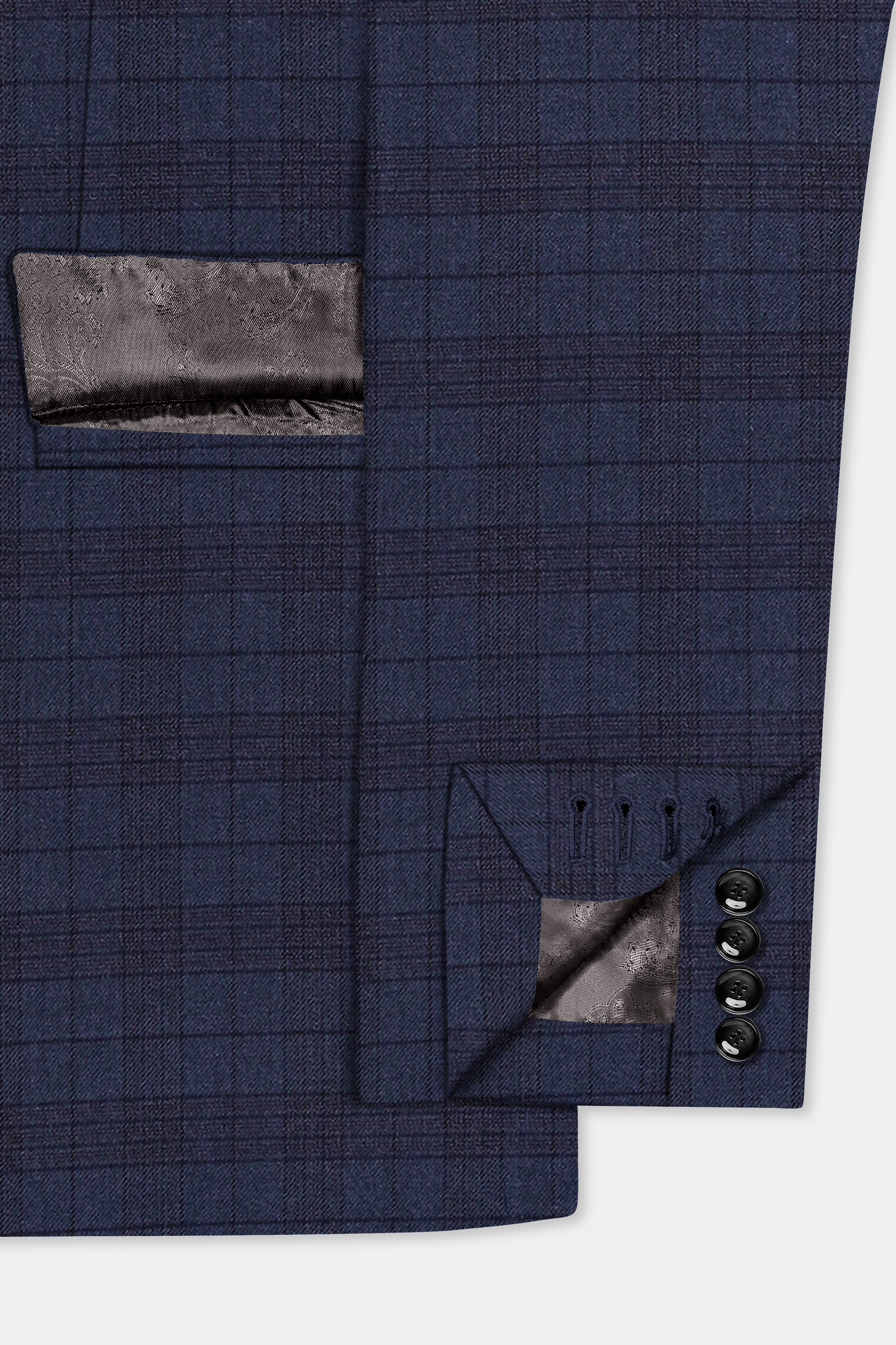 Martinique Blue Plaid Wool Blend Single Breasted Blazer