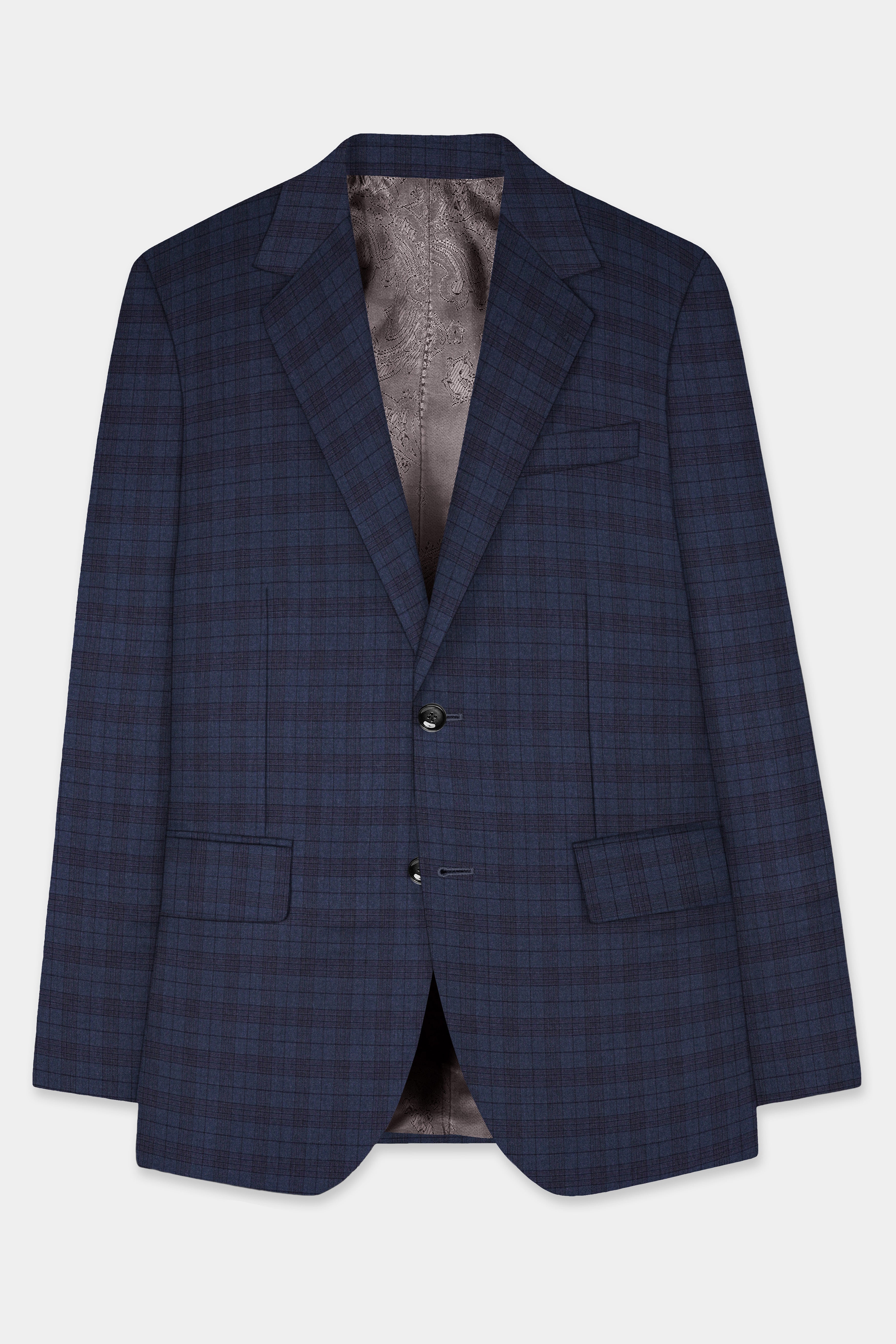 Martinique Blue Plaid Wool Blend Single Breasted Blazer