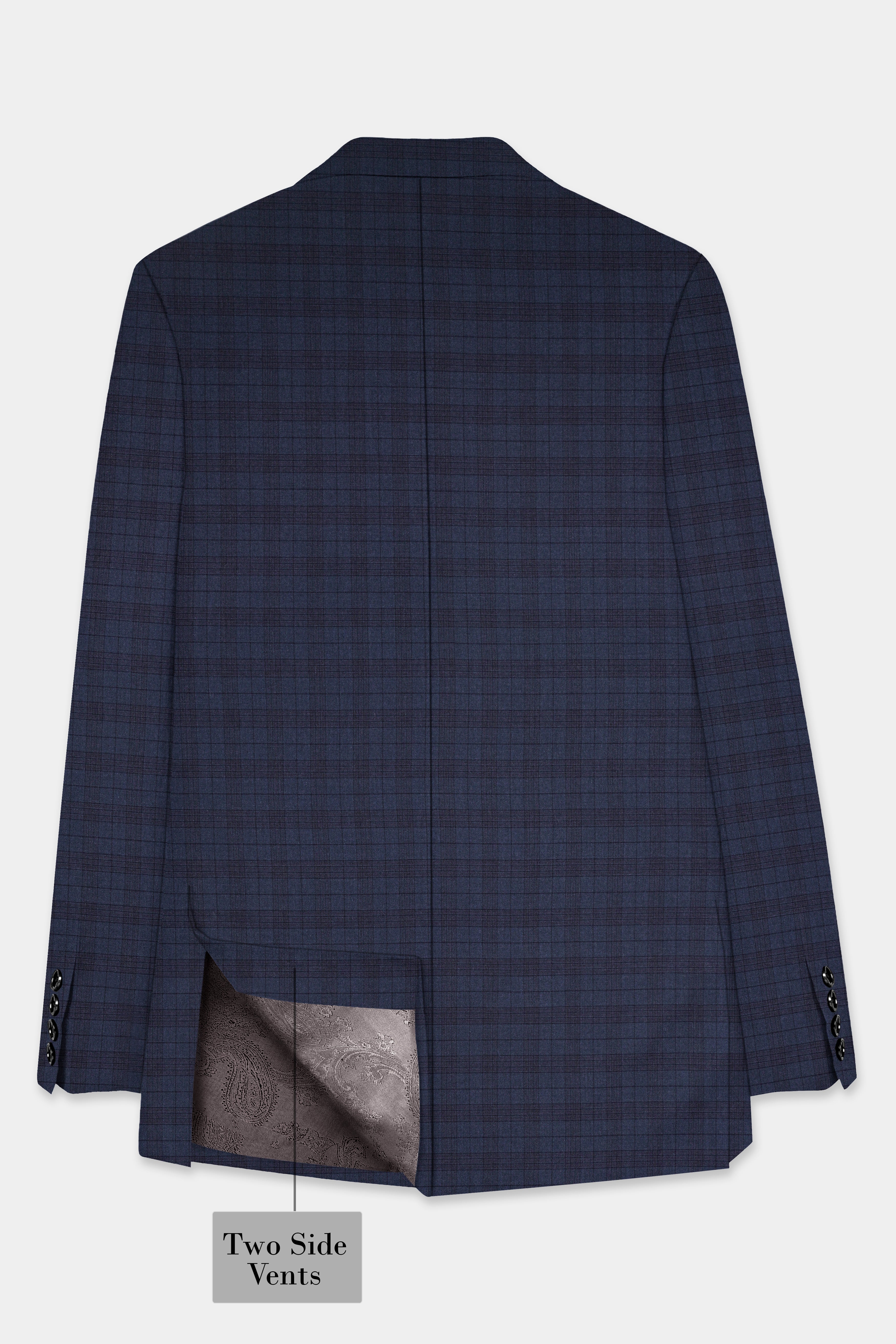 Martinique Blue Plaid Wool Blend Single Breasted Blazer