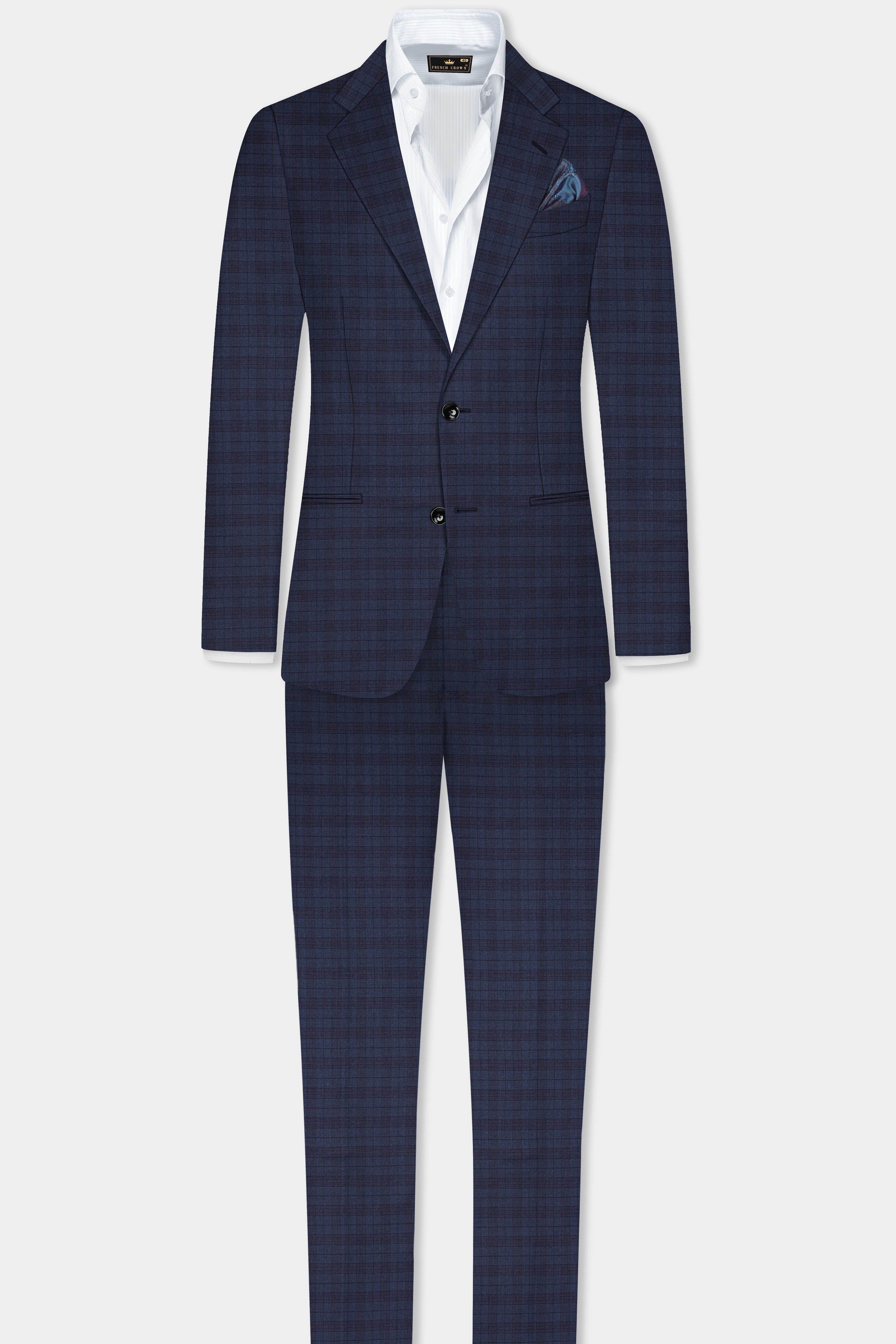 Martinique Blue Plaid Wool Blend Single Breasted Blazer