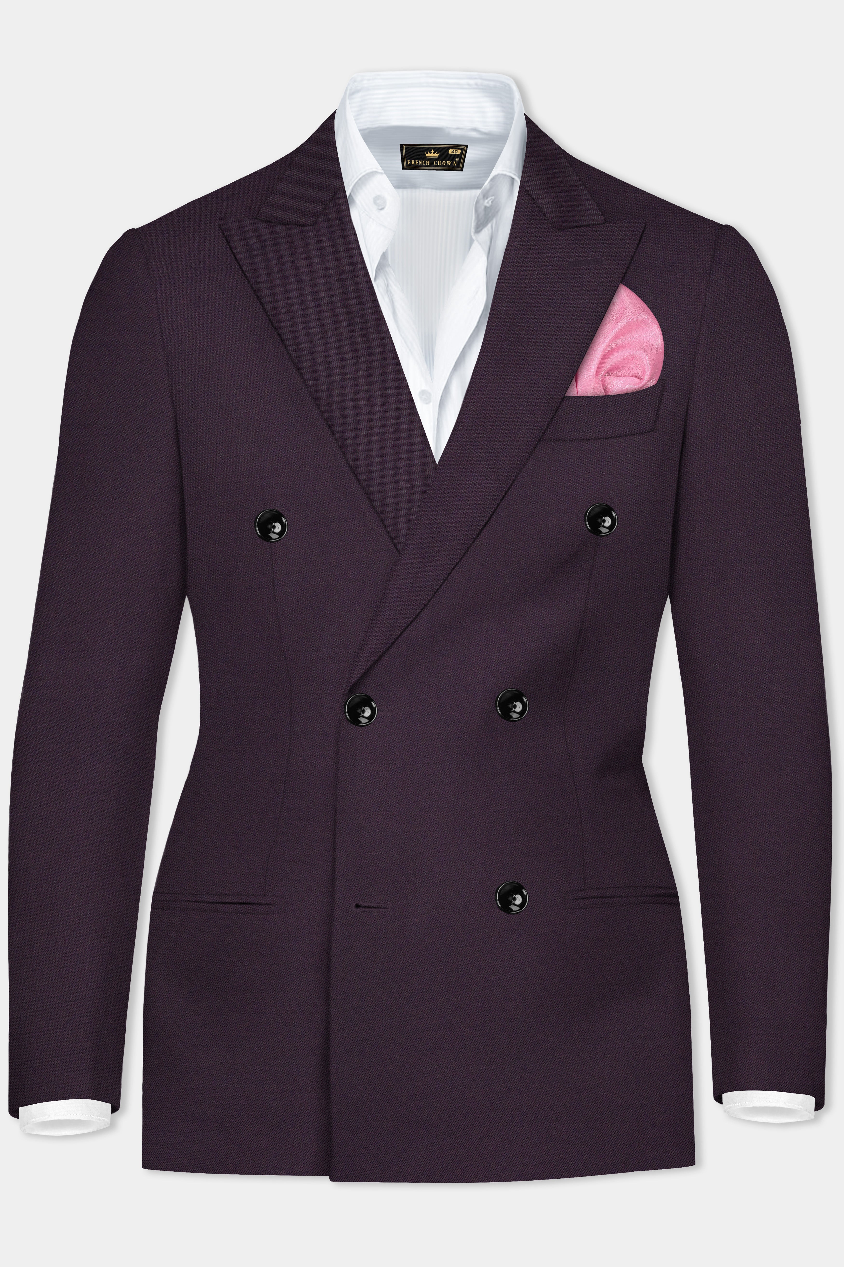 Eminence Purple Solid Wool Blend Double Breasted Blazer