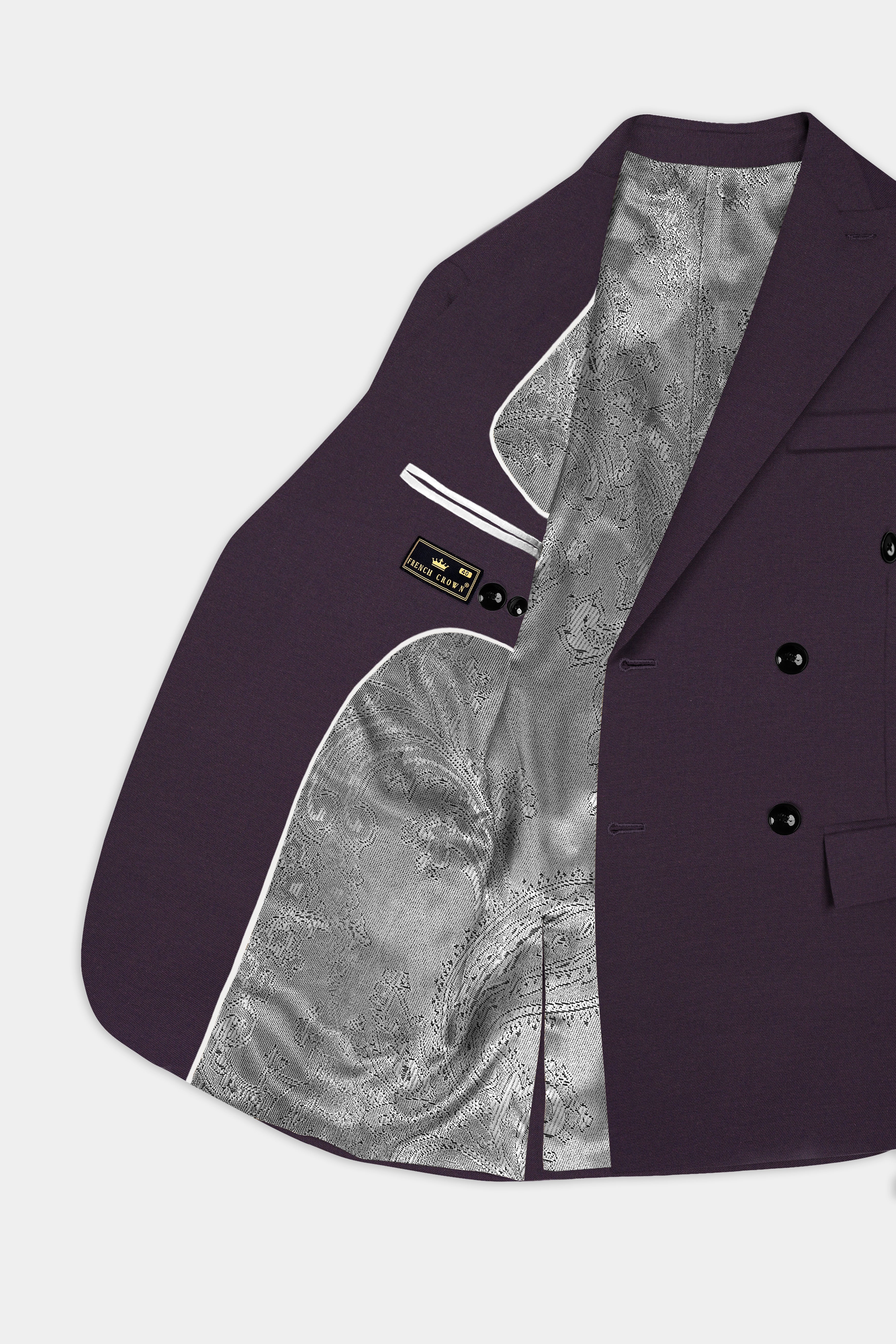 Eminence Purple Solid Wool Blend Double Breasted Blazer