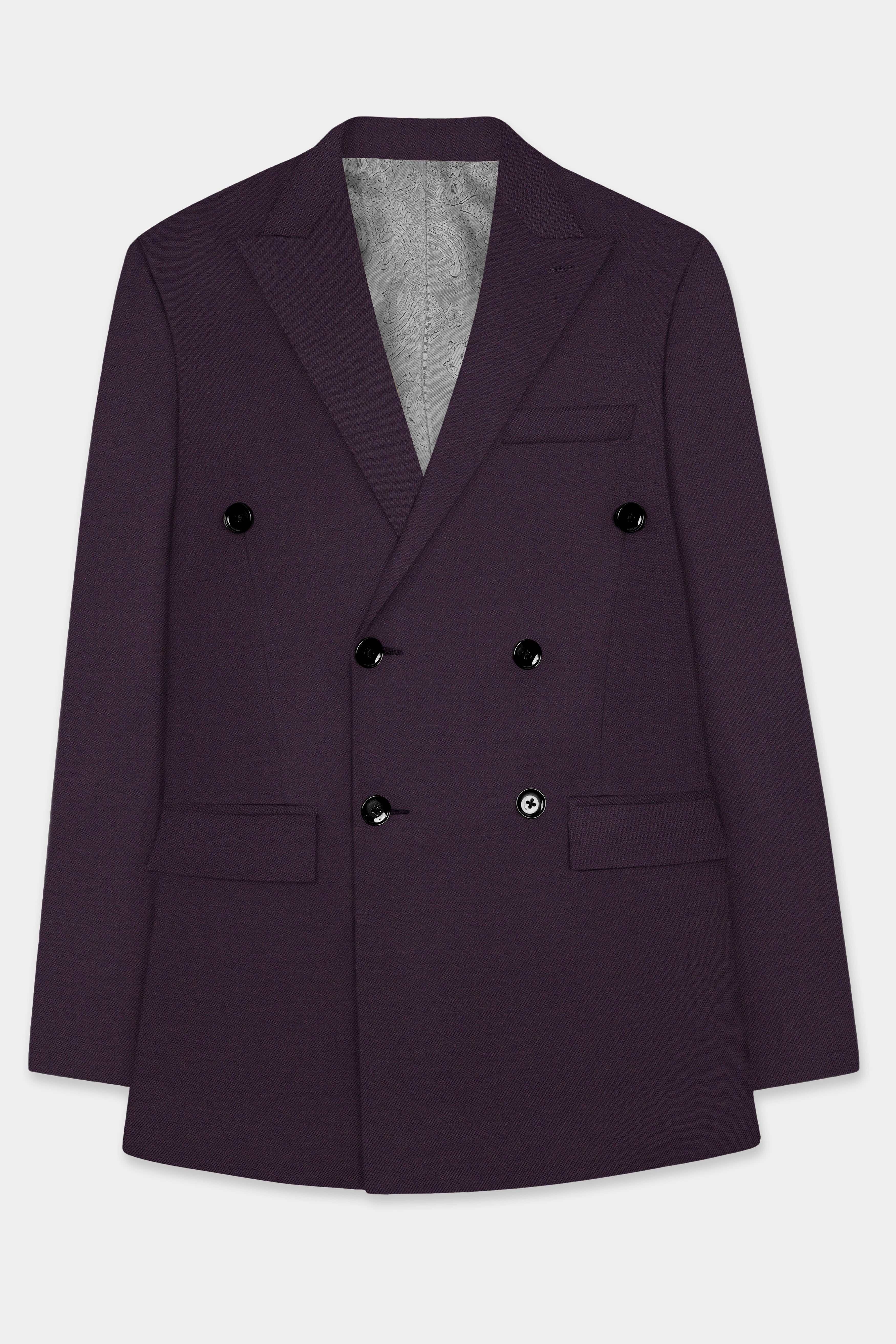 Eminence Purple Solid Wool Blend Double Breasted Blazer