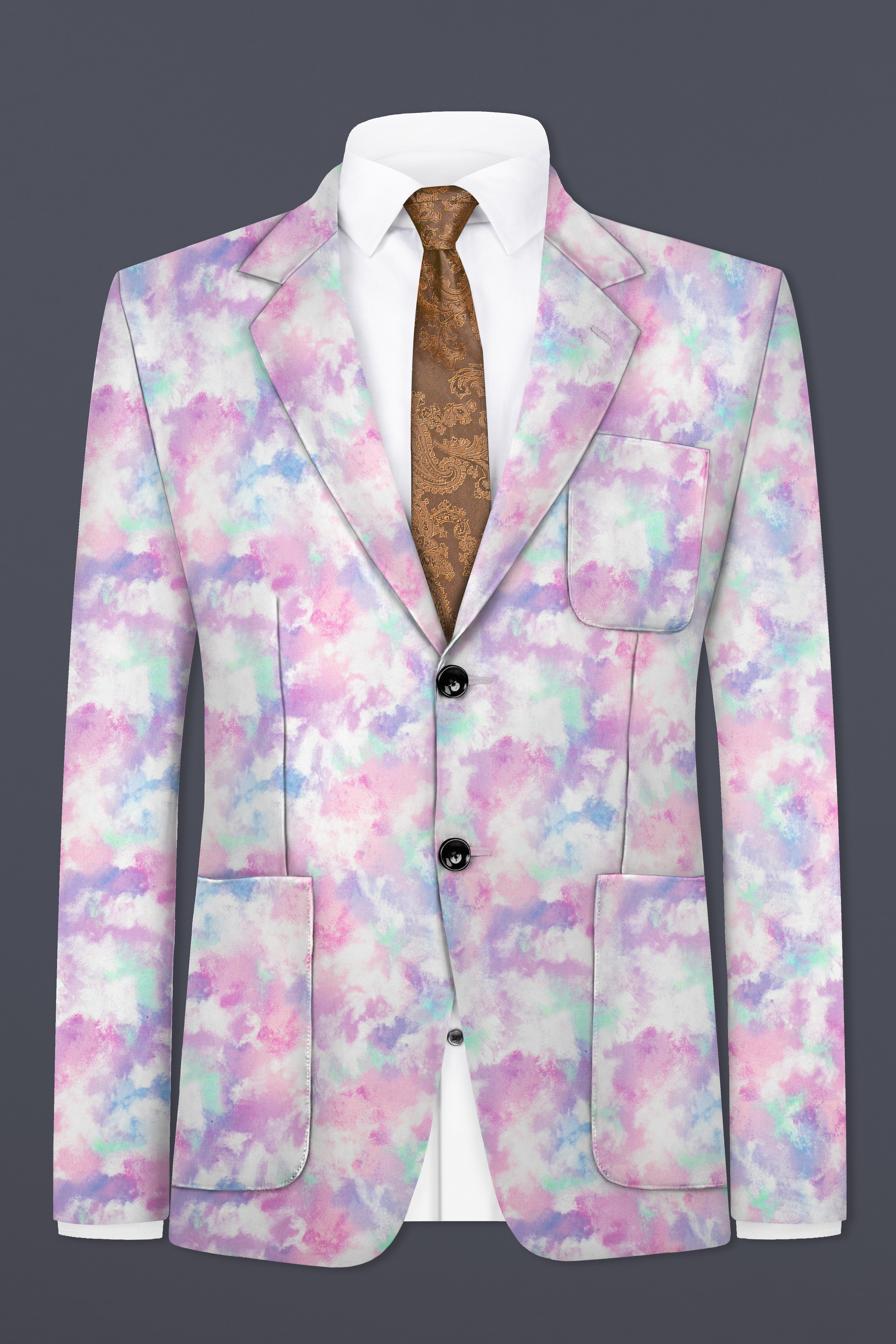 Thistle Pink And Wisteria Purple Multi Color cloud printed Cotton Single Breasted Blazer