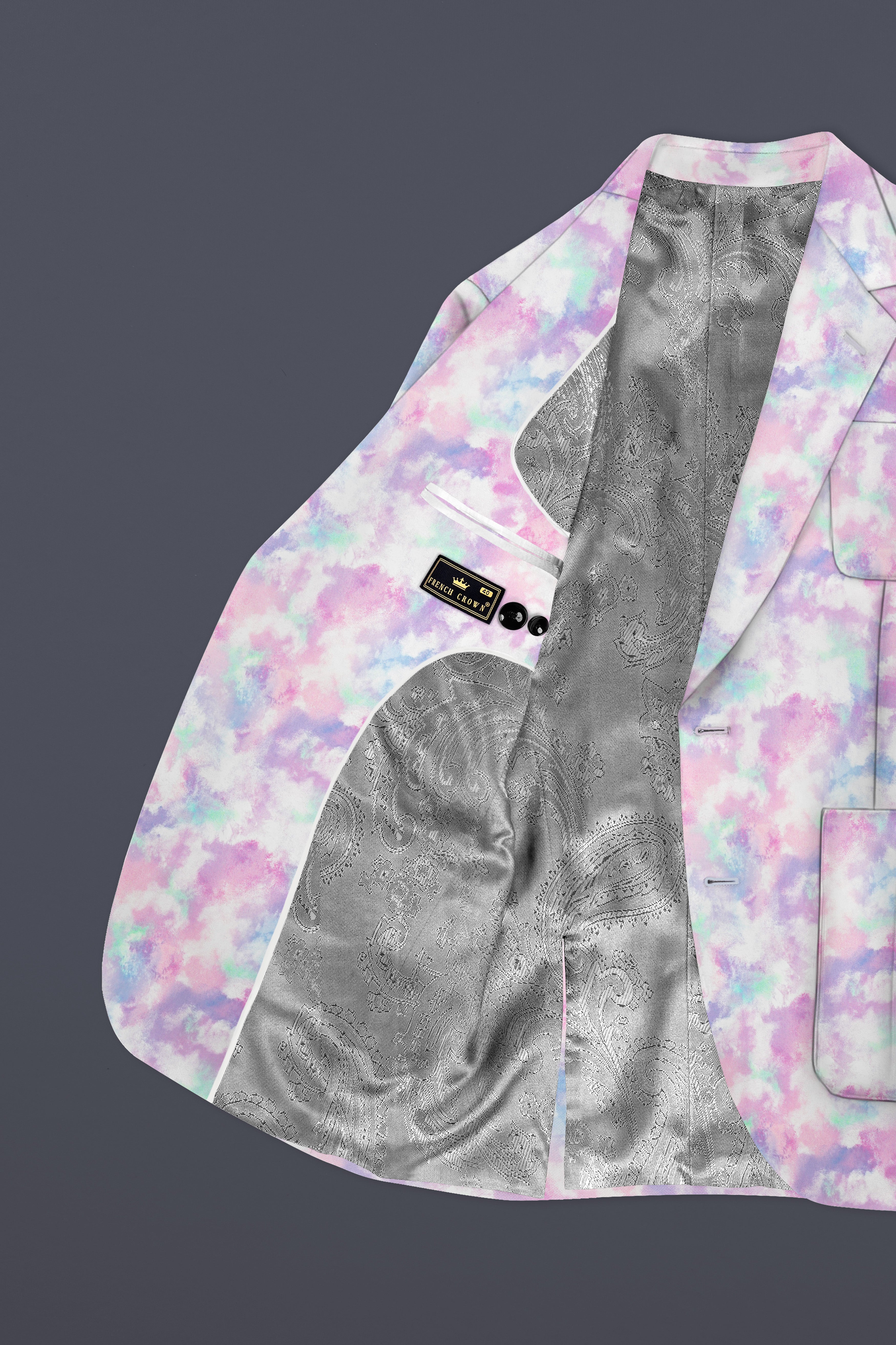 Thistle Pink And Wisteria Purple Multi Color cloud printed Cotton Single Breasted Blazer