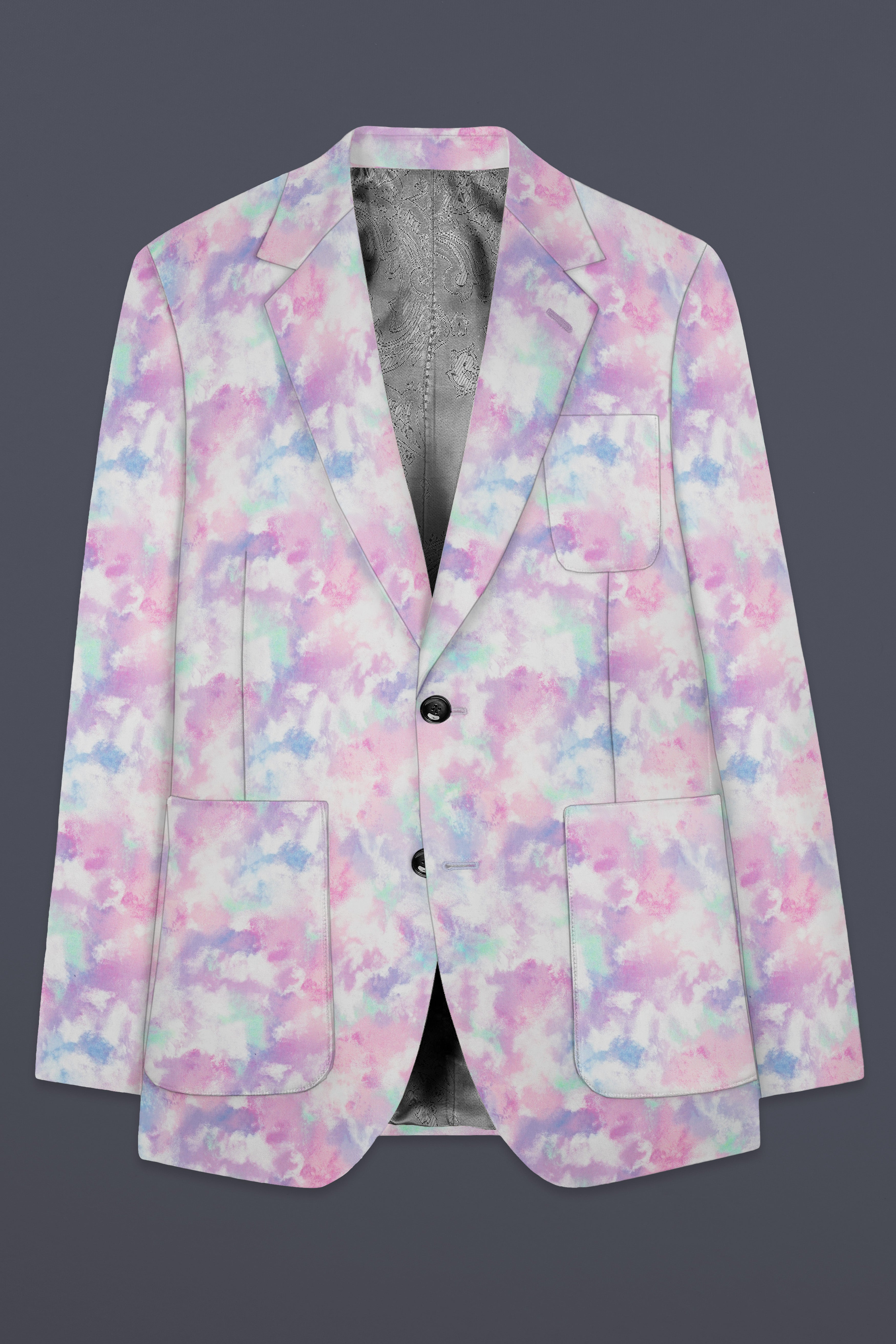 Thistle Pink And Wisteria Purple Multi Color cloud printed Cotton Single Breasted Blazer