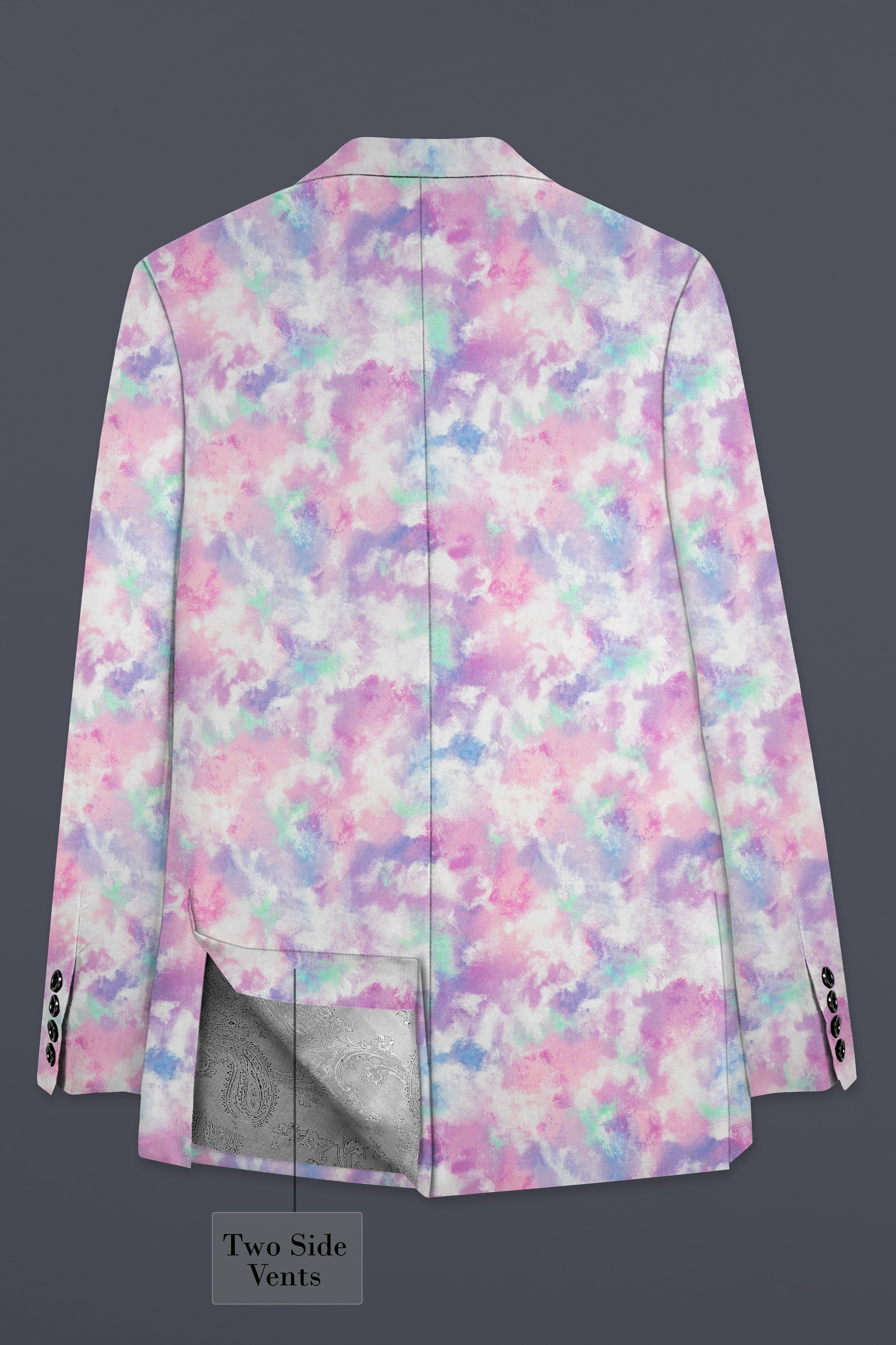 Thistle Pink And Wisteria Purple Multi Color cloud printed Cotton Single Breasted Blazer